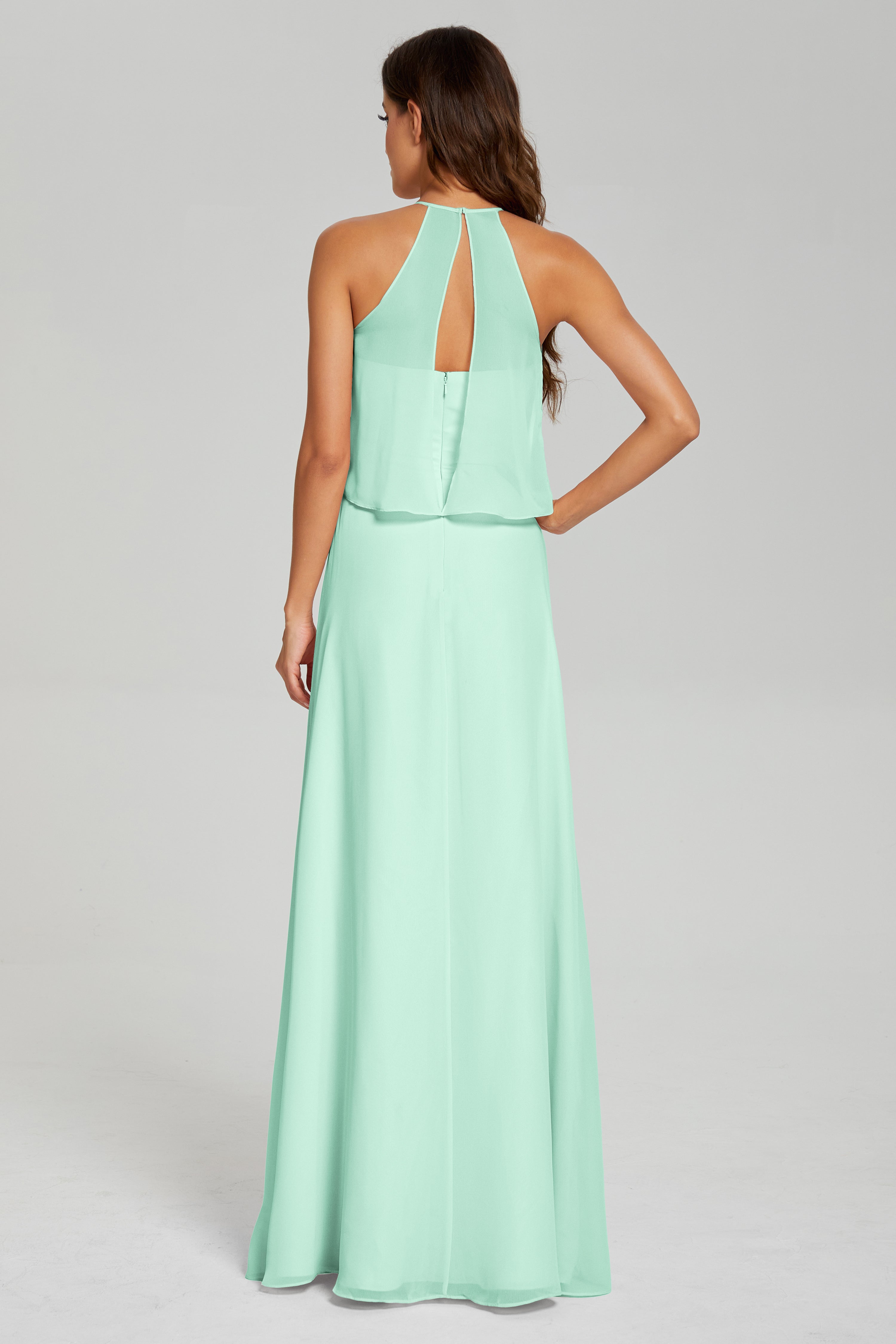 Simple Halter Chiffon Long Prom Dresses