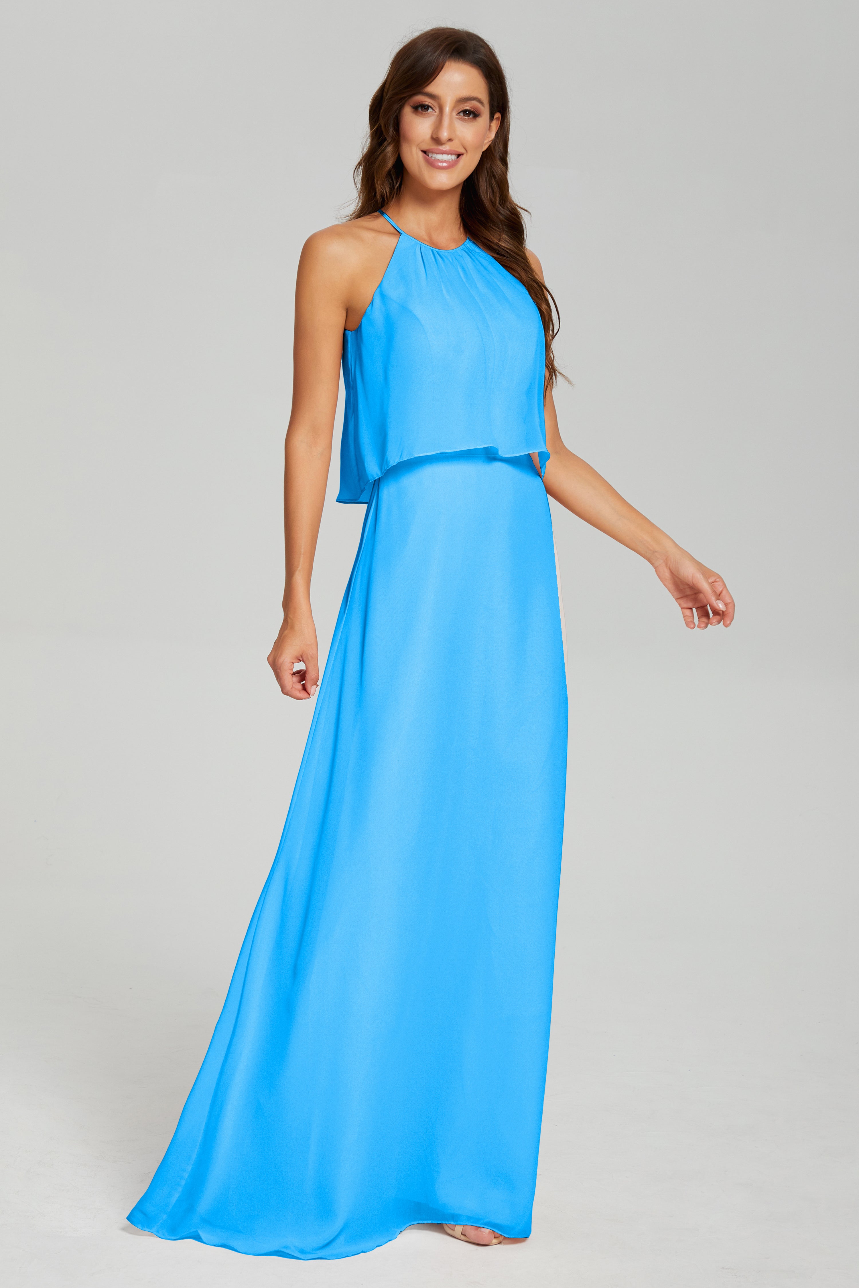 Simple Halter Chiffon Long Prom Dresses