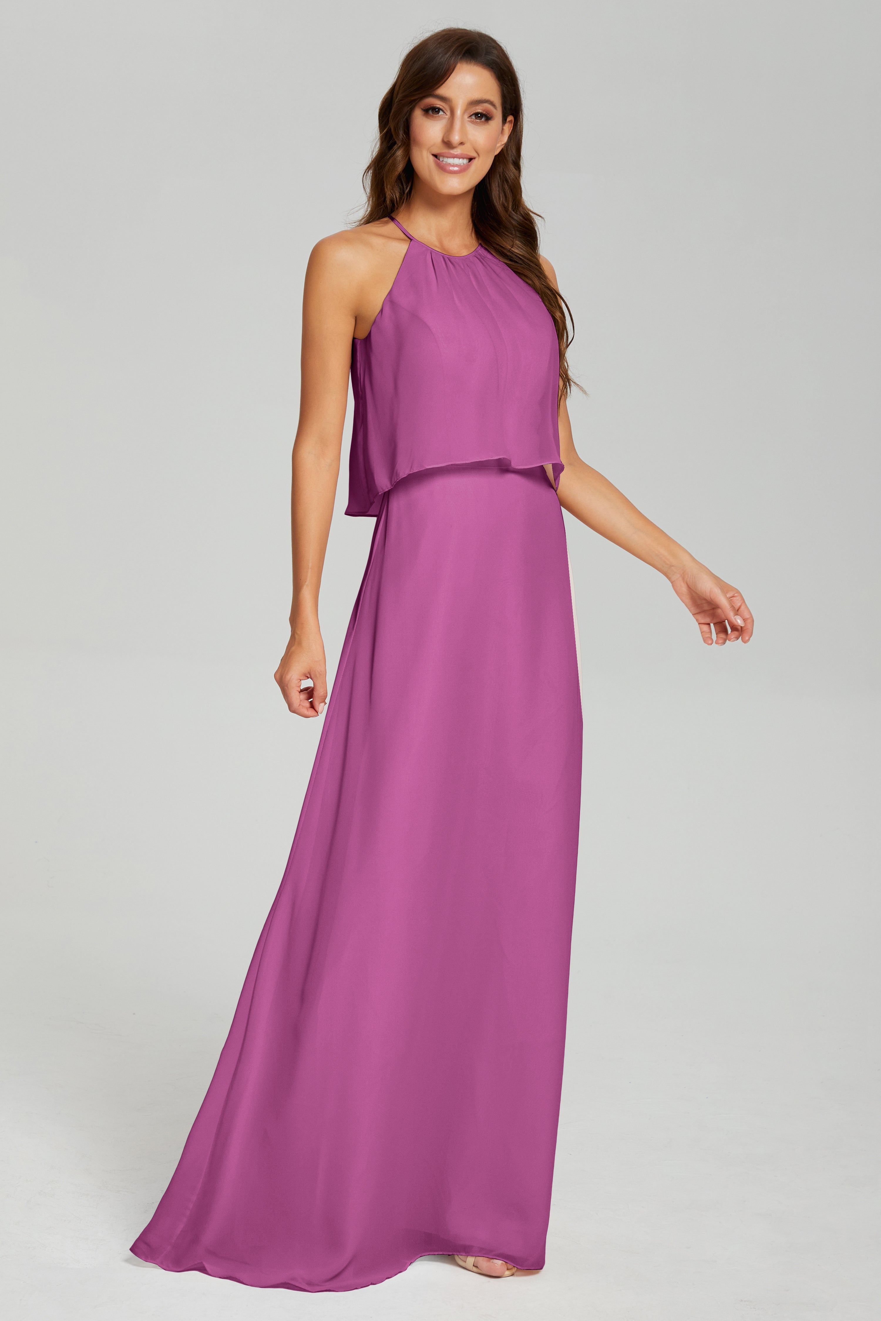 Simple Halter Chiffon Long Prom Dresses