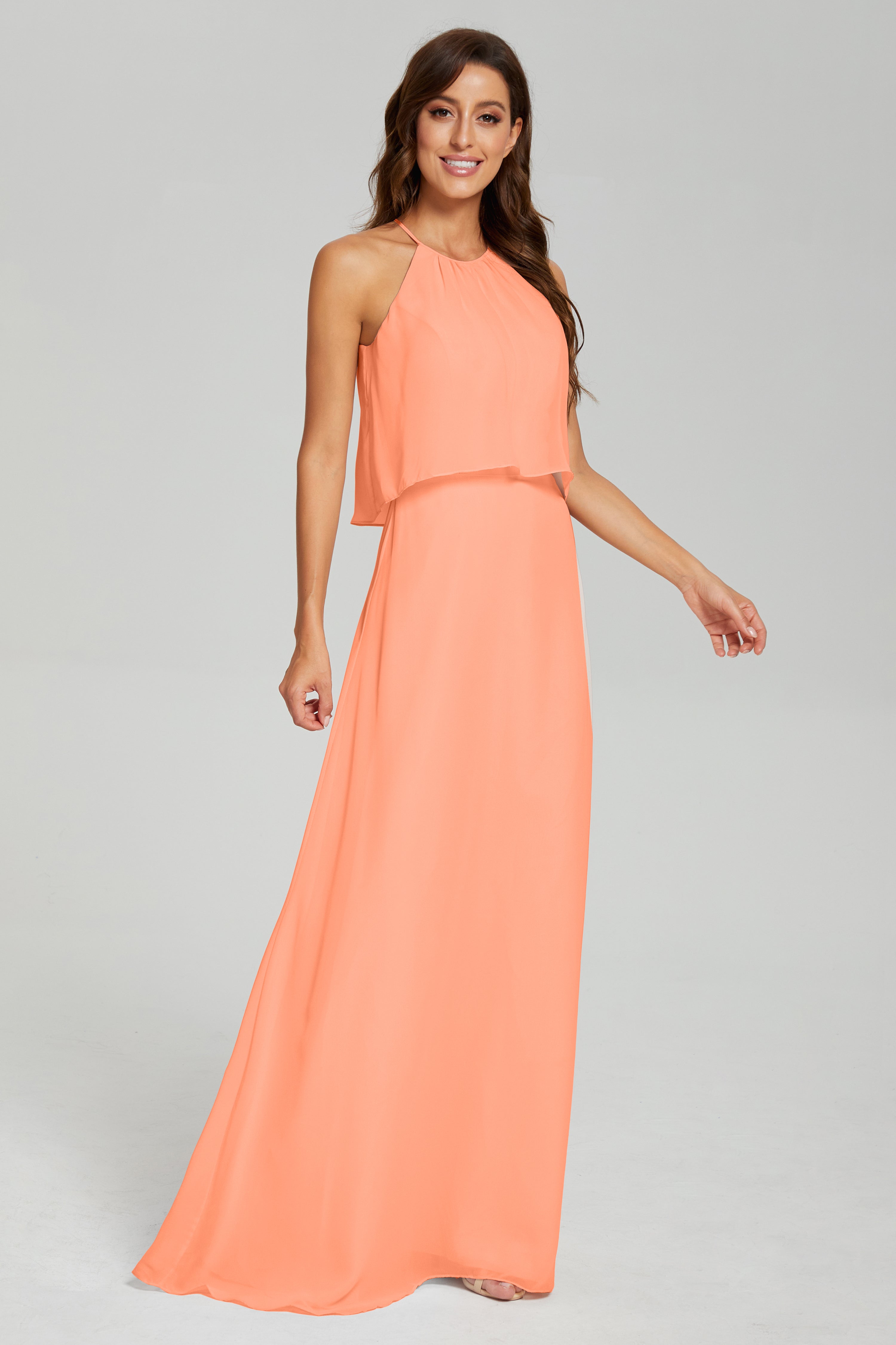 Simple Halter Chiffon Long Prom Dresses