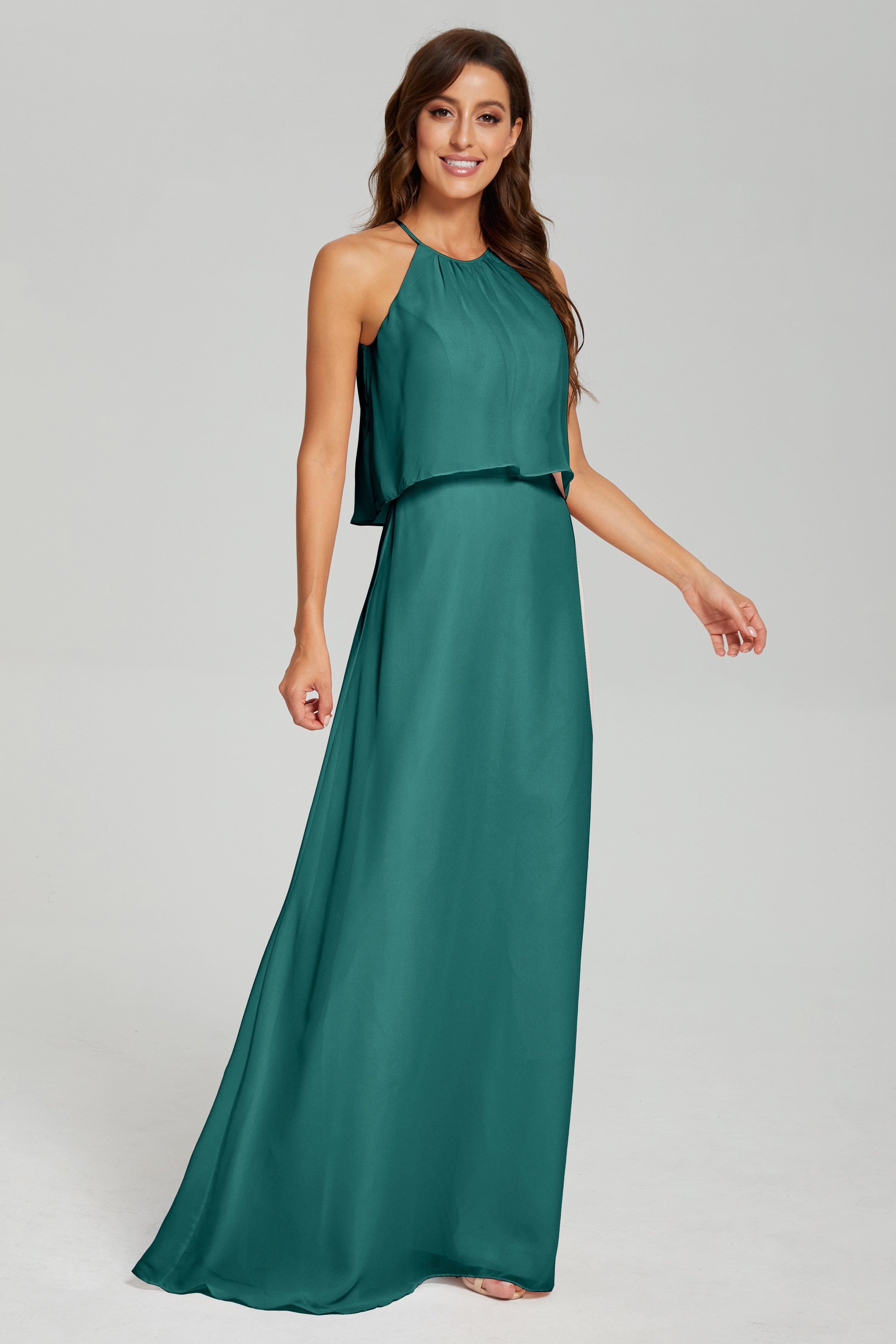 Simple Halter Chiffon Long Prom Dresses