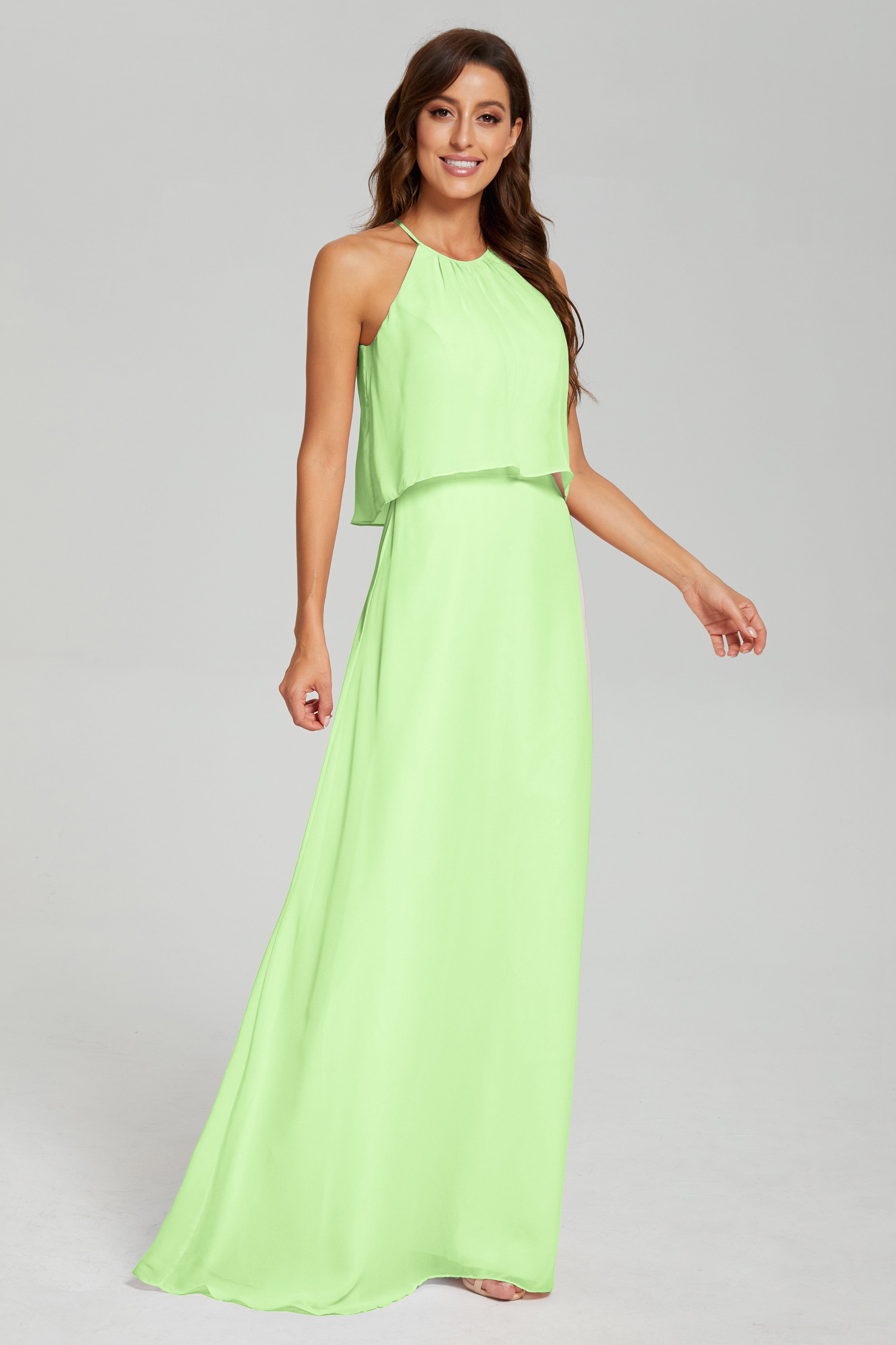 Simple Halter Chiffon Long Prom Dresses