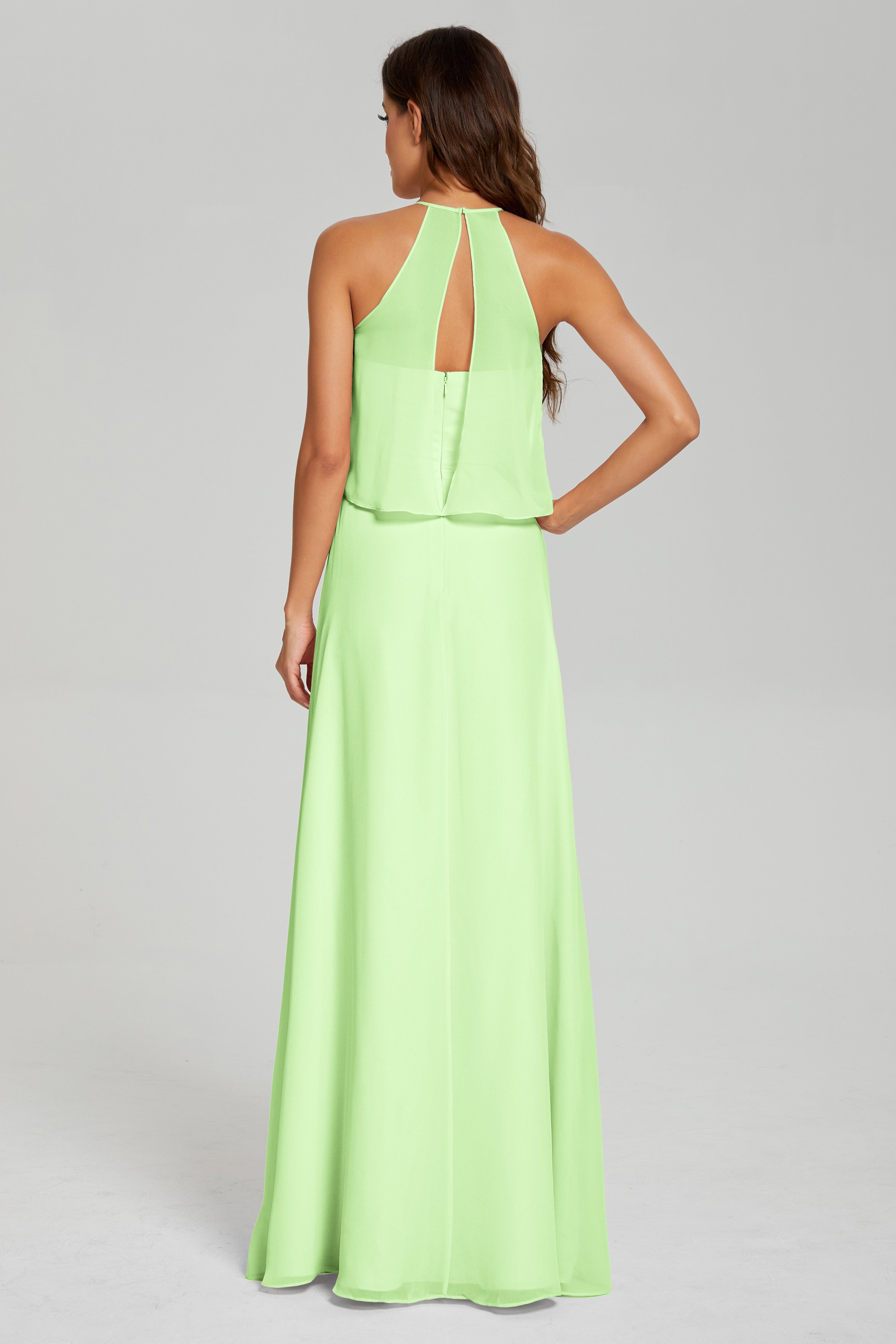 Simple Halter Chiffon Long Prom Dresses