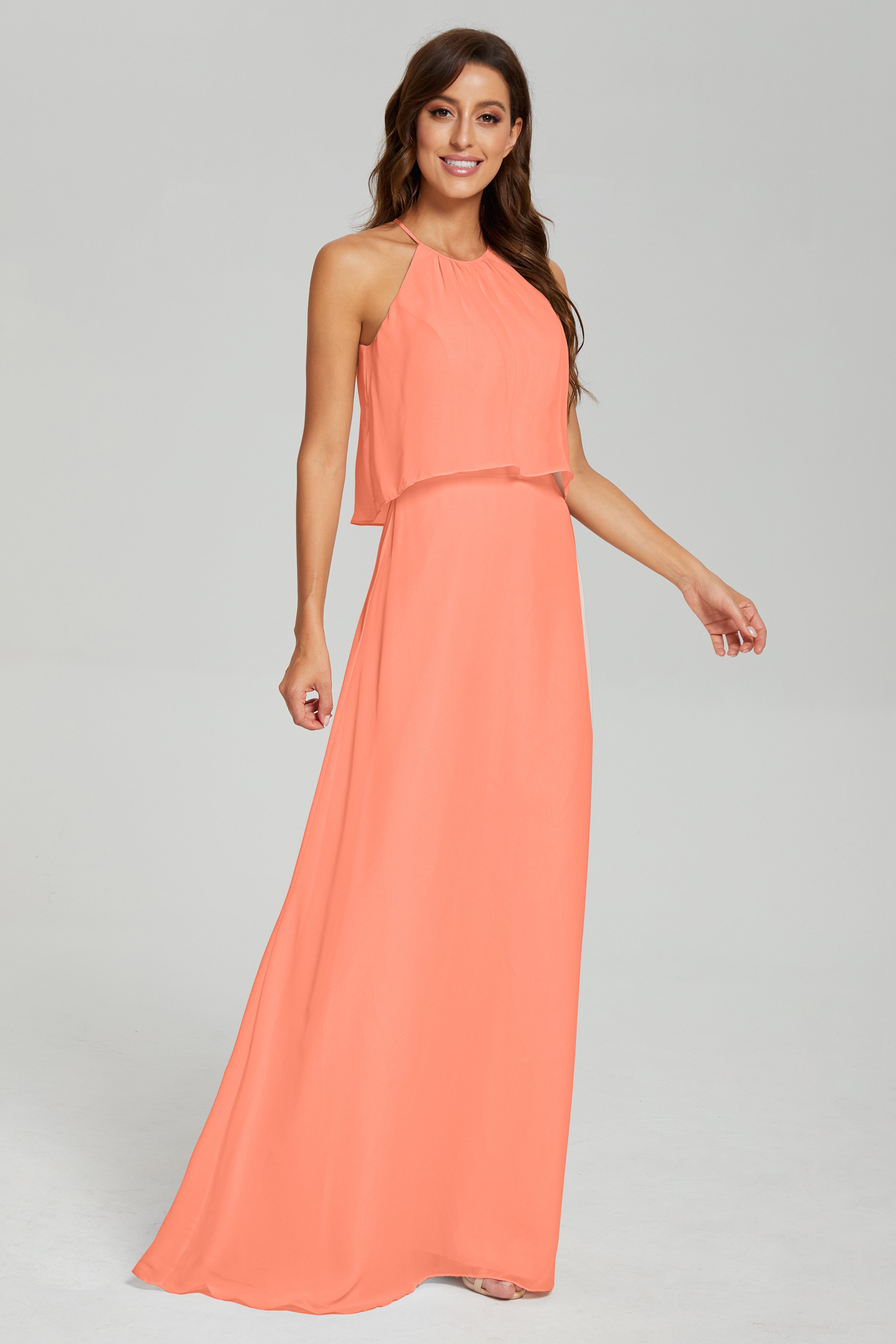 Simple Halter Chiffon Long Prom Dresses