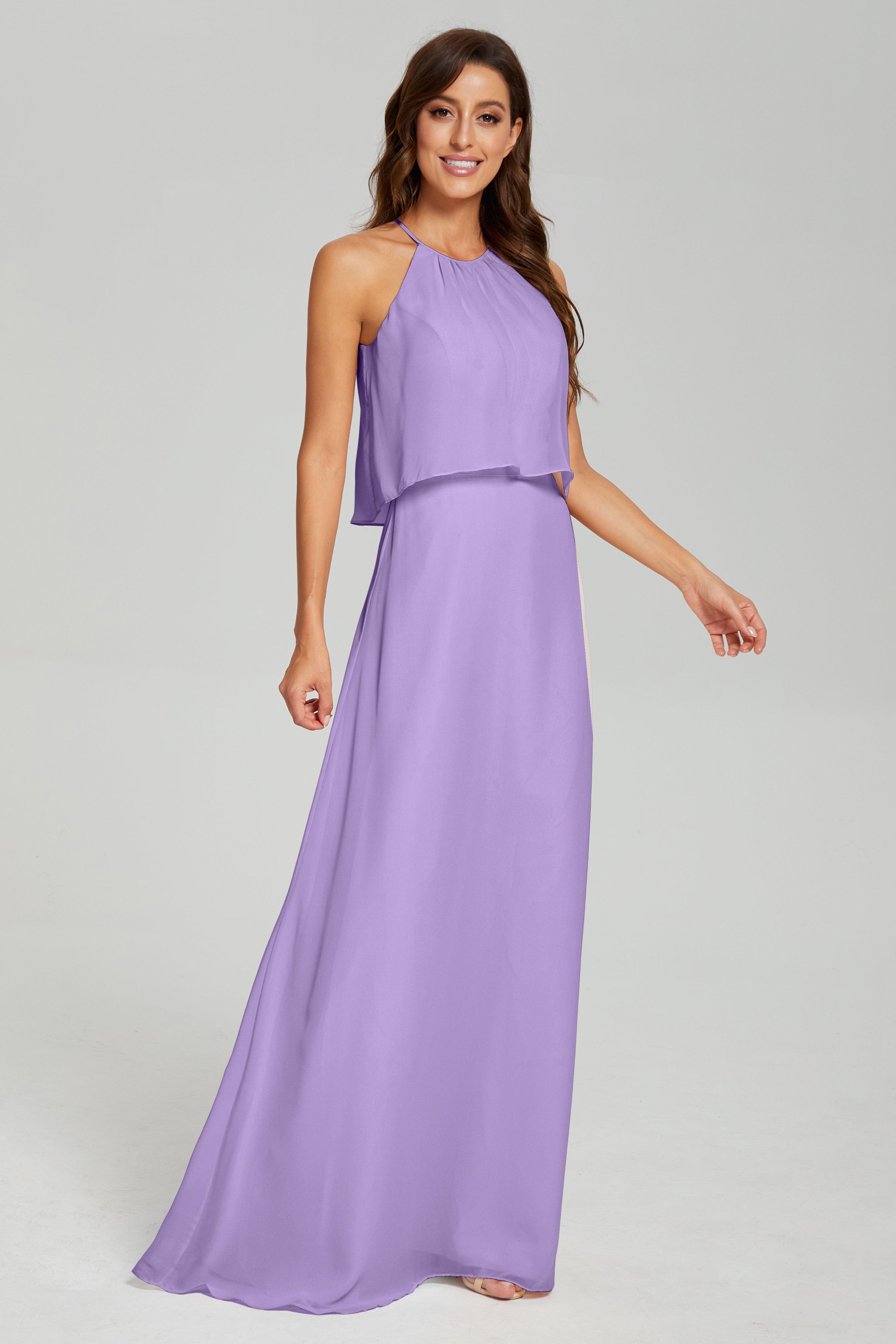 Simple Halter Chiffon Long Prom Dresses