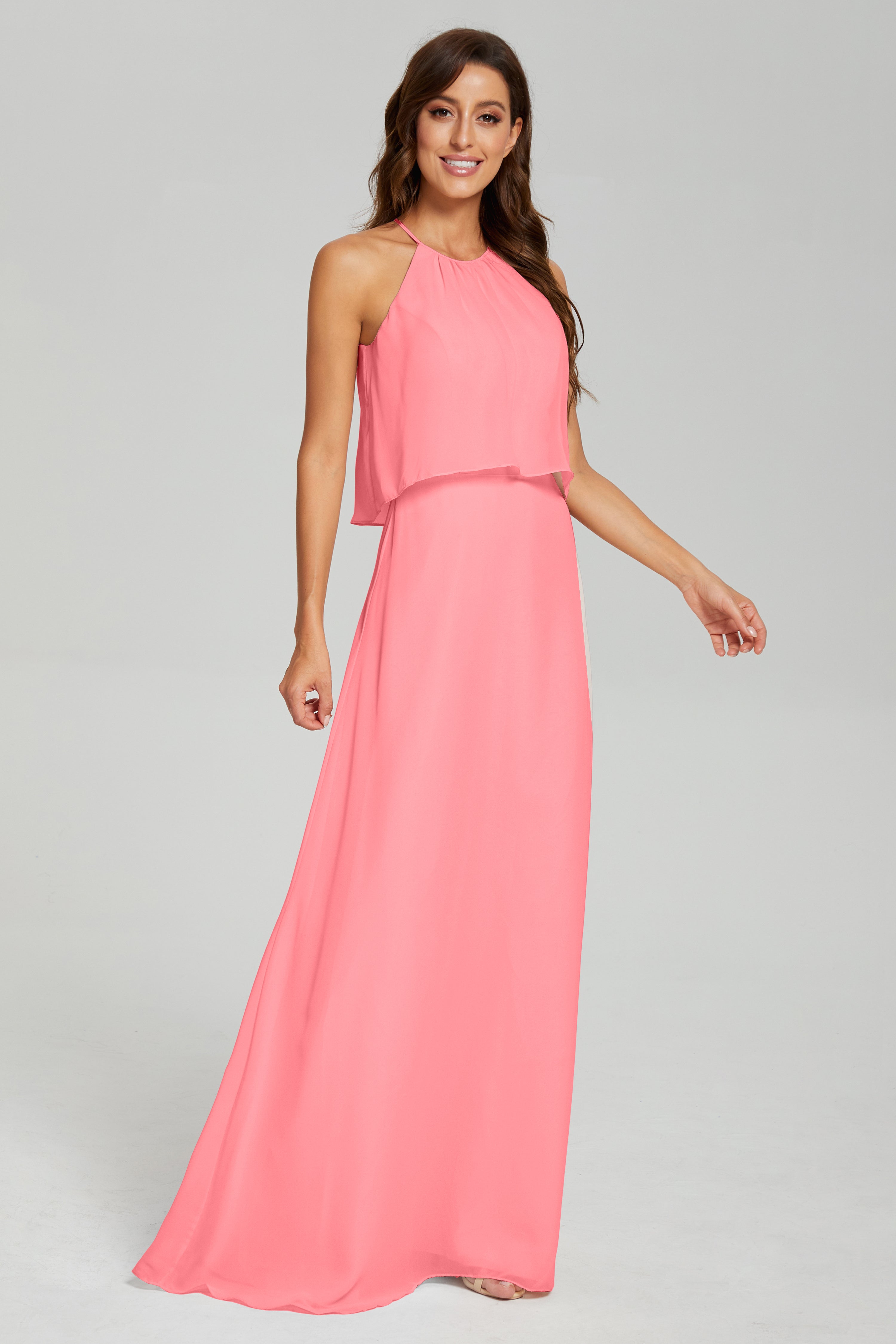 Simple Halter Chiffon Long Prom Dresses