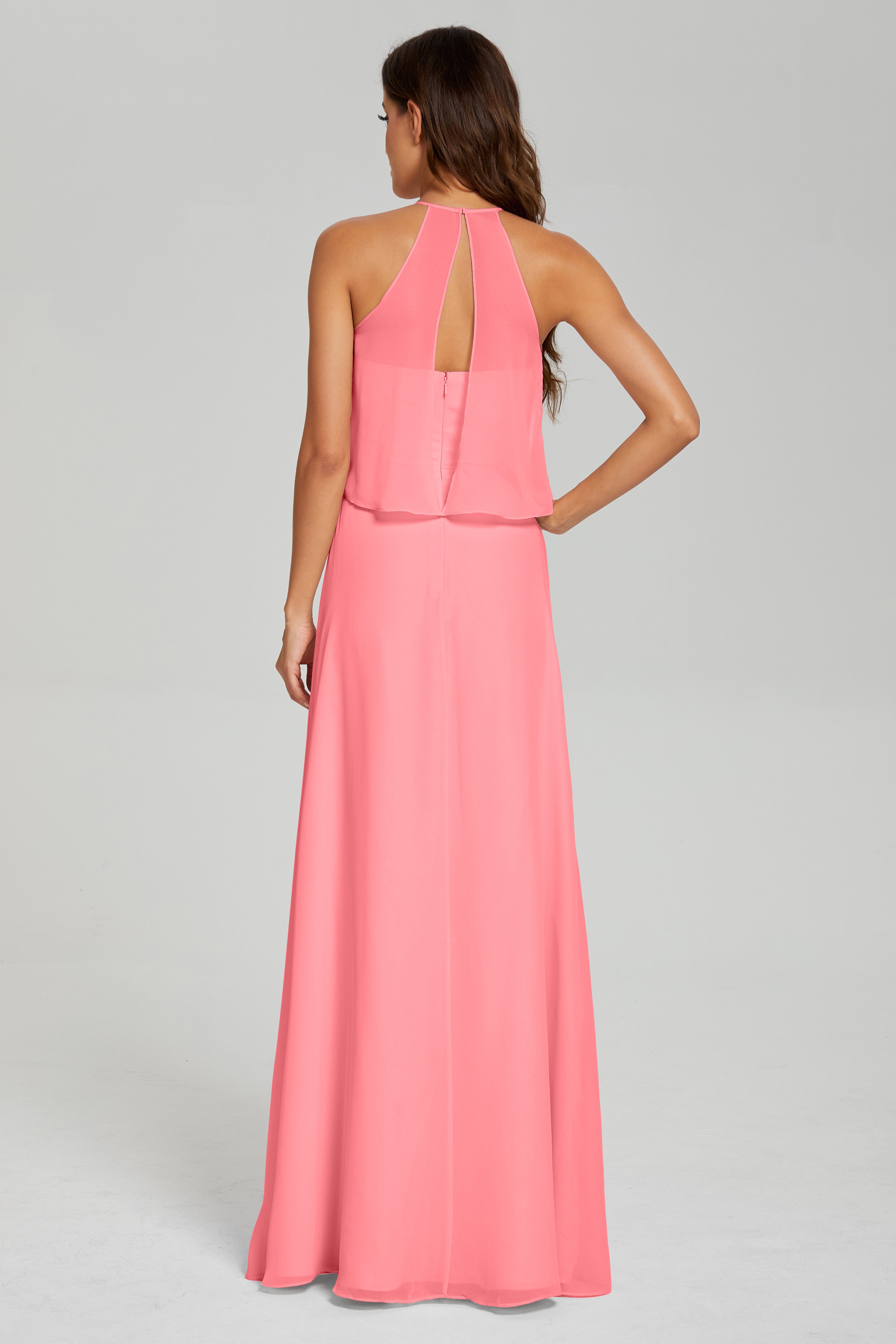 Simple Halter Chiffon Long Prom Dresses