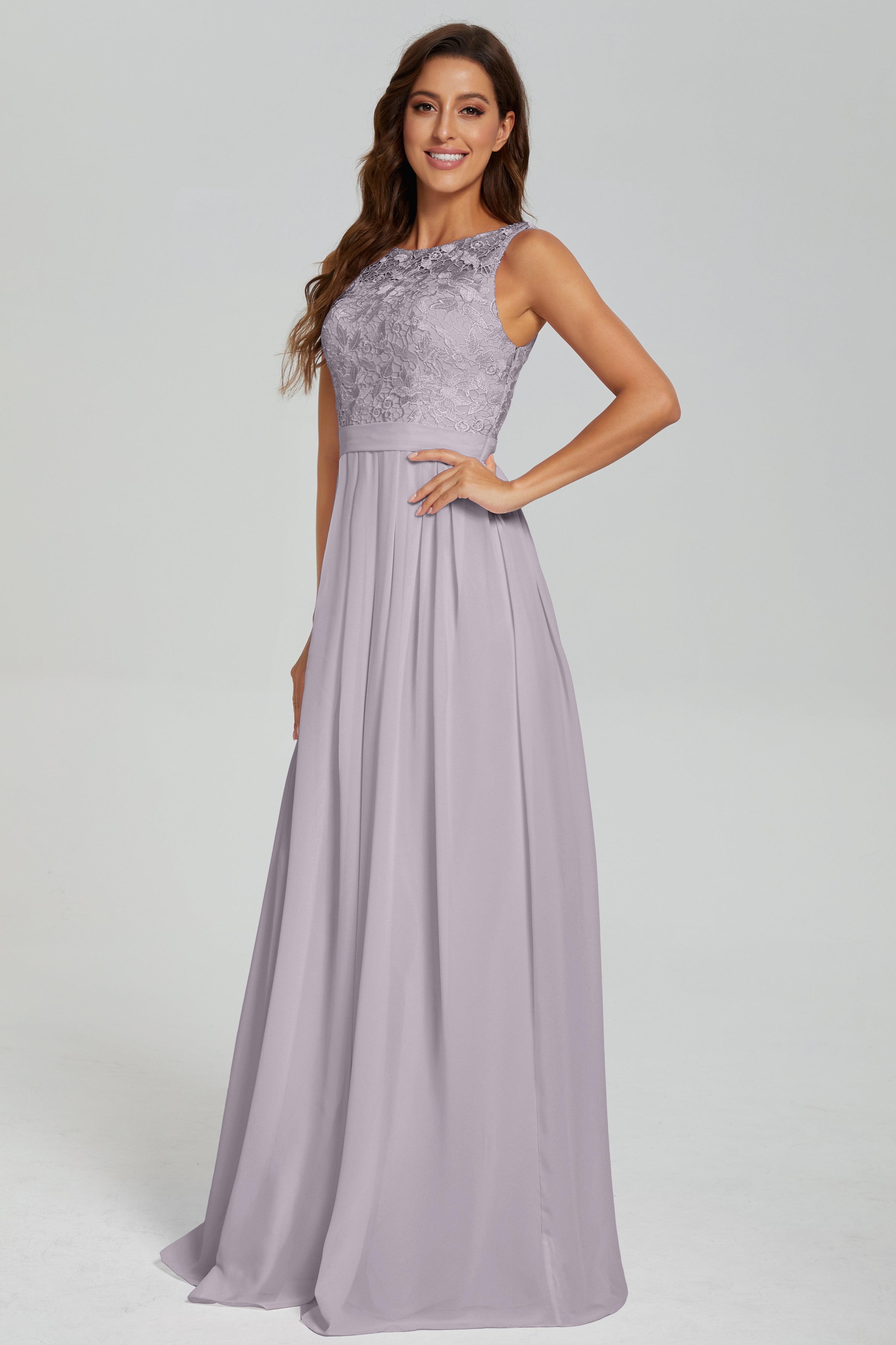 Sleeveless Floor Length Lace Prom Dresses