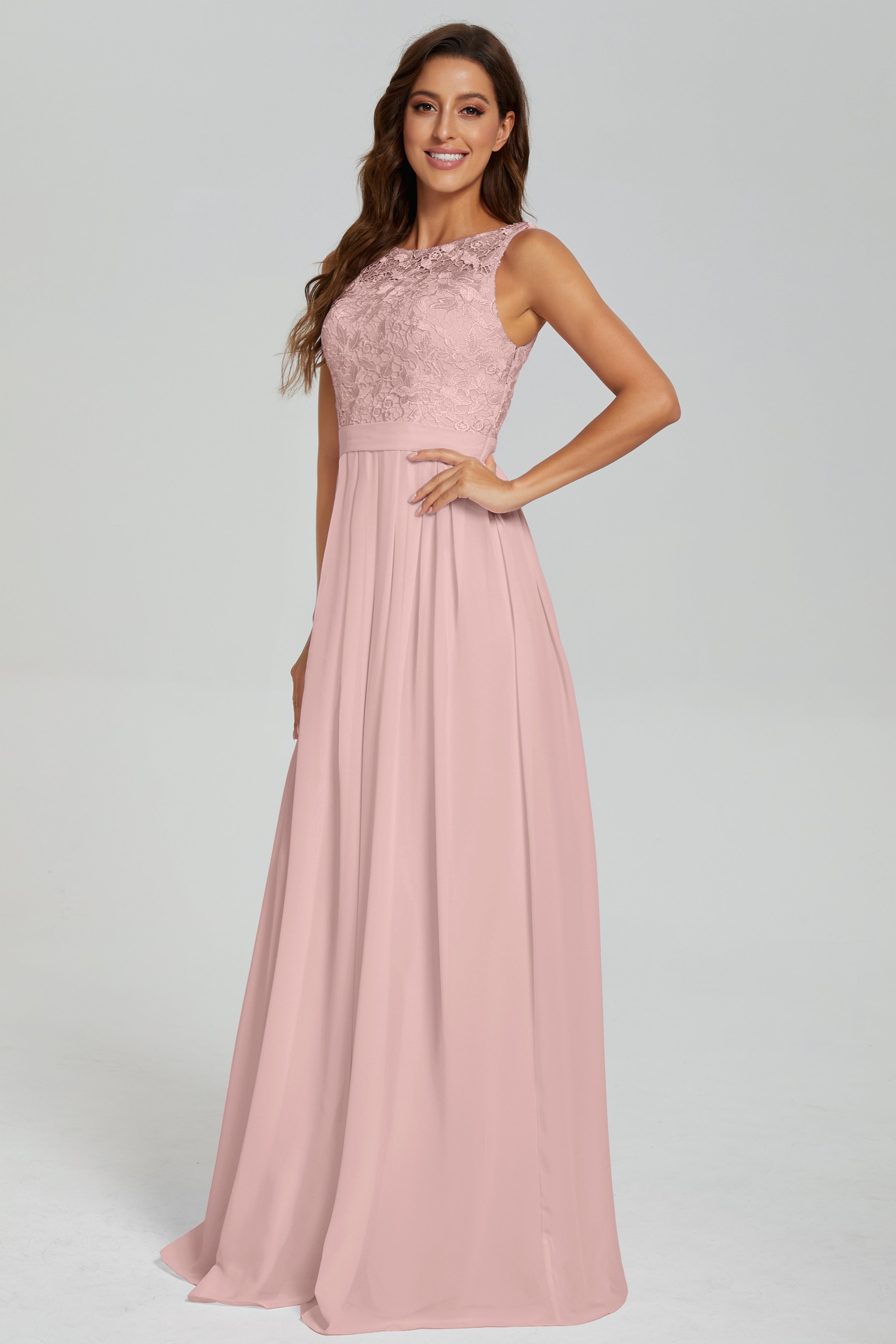 Sleeveless Floor Length Lace Prom Dresses