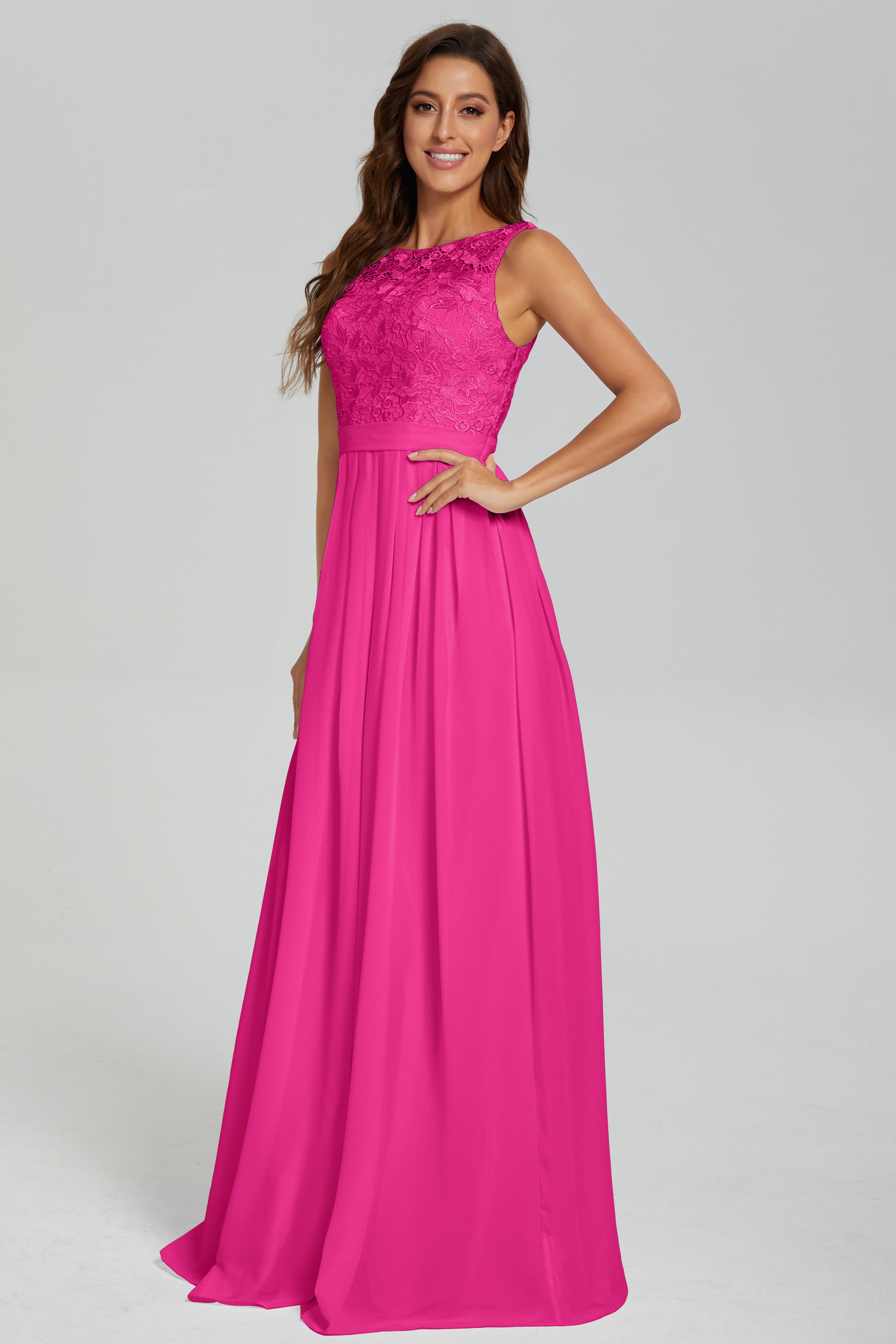 Sleeveless Floor Length Lace Prom Dresses