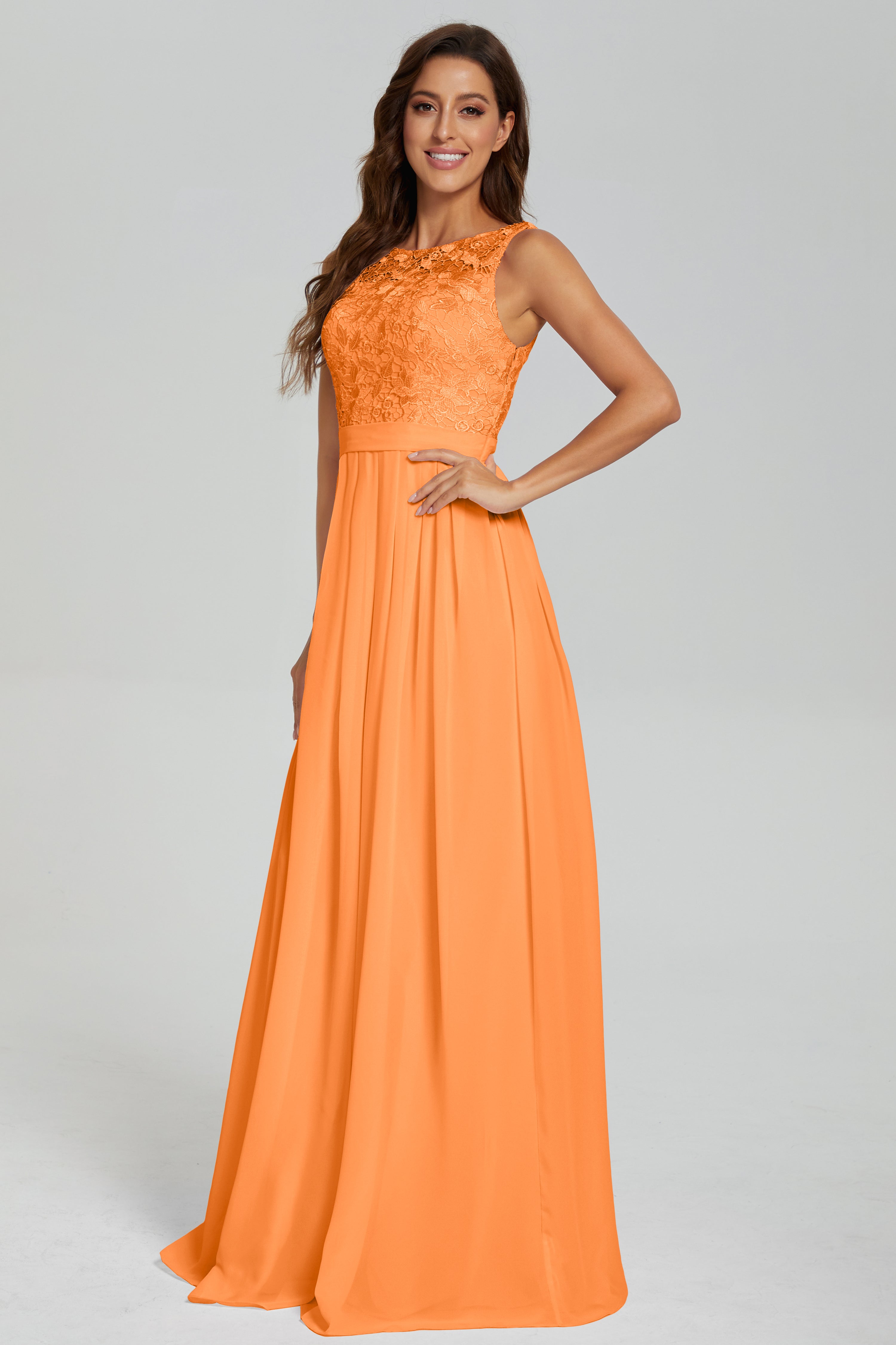 Sleeveless Floor Length Lace Prom Dresses