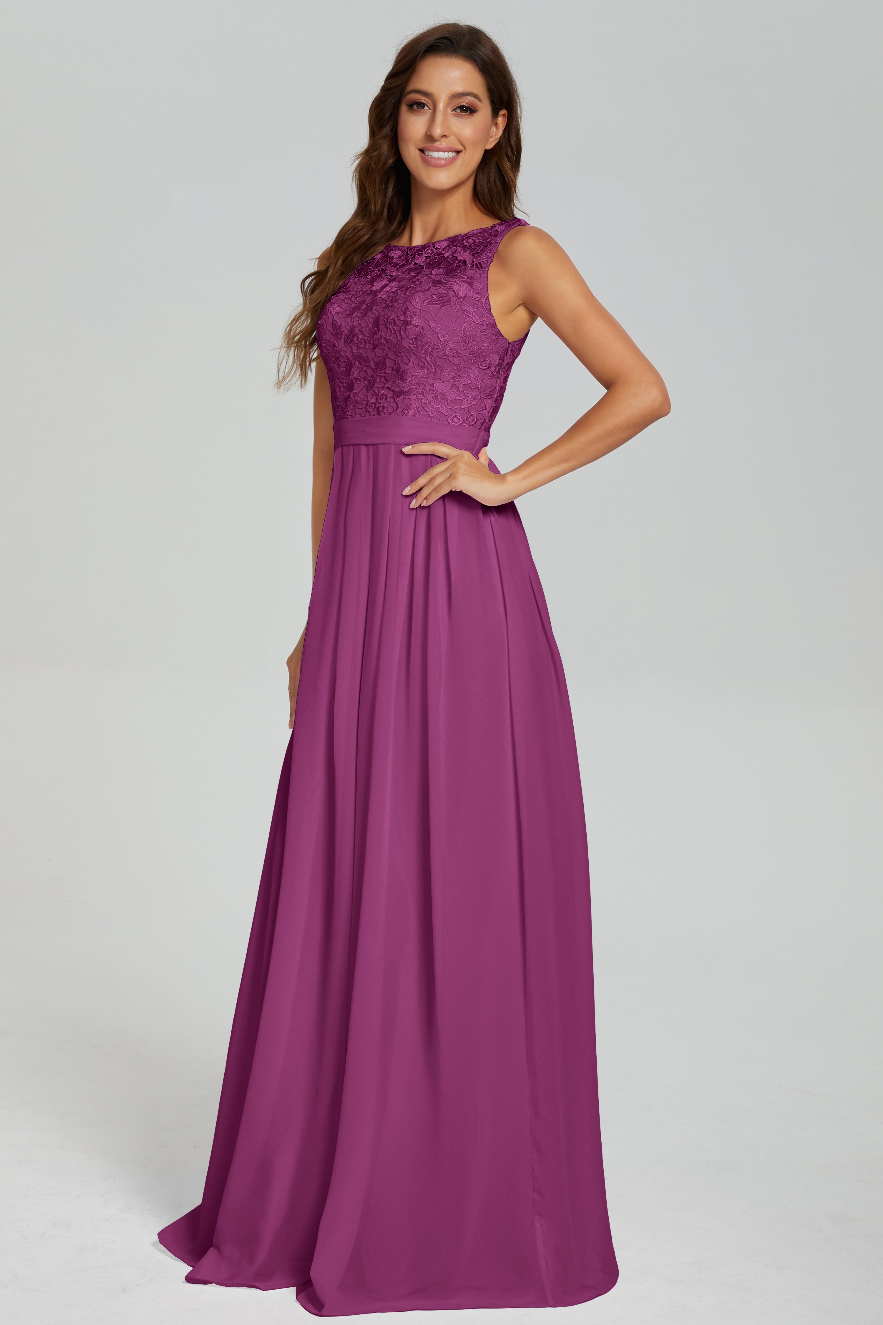 Sleeveless Floor Length Lace Prom Dresses