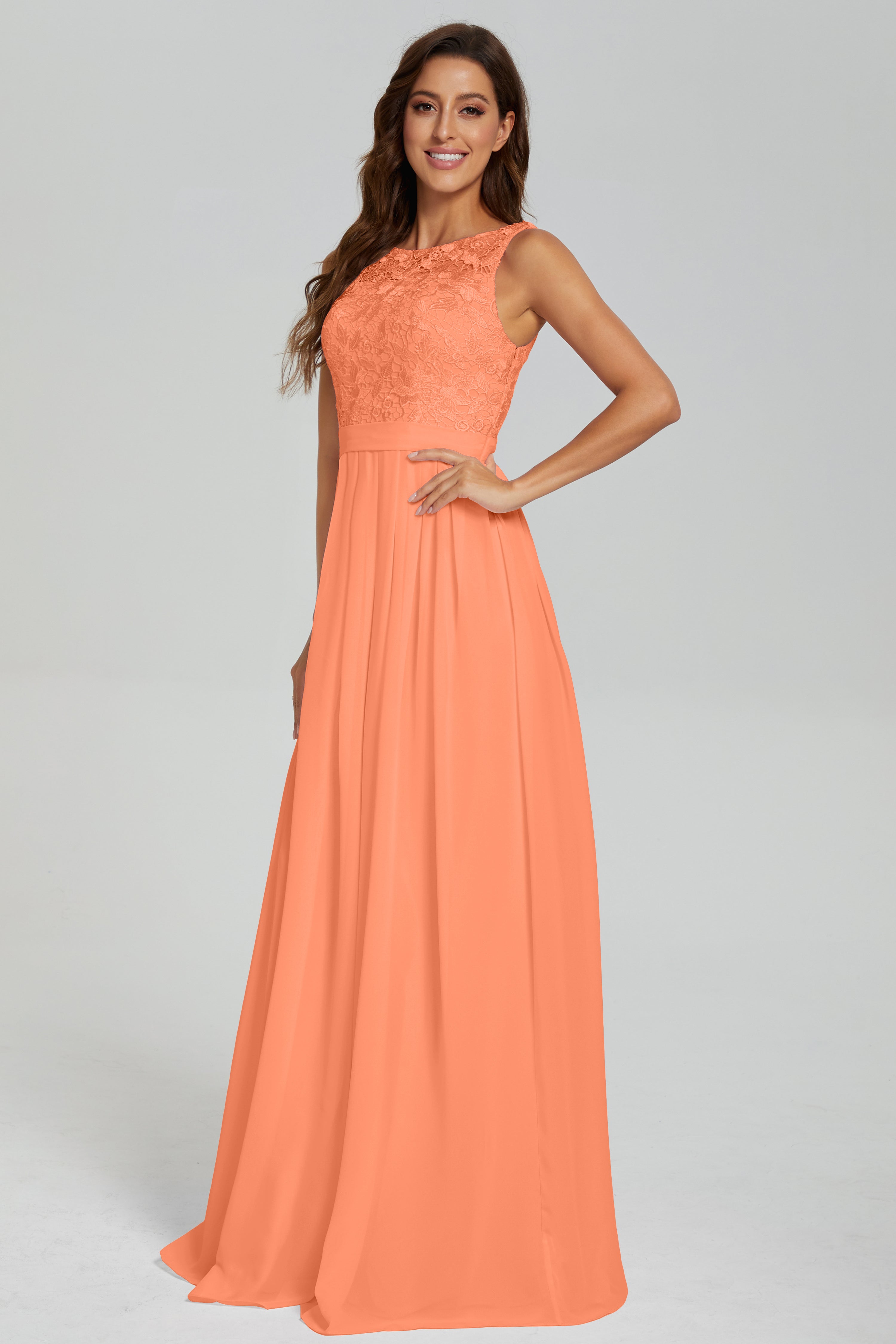 Sleeveless Floor Length Lace Prom Dresses