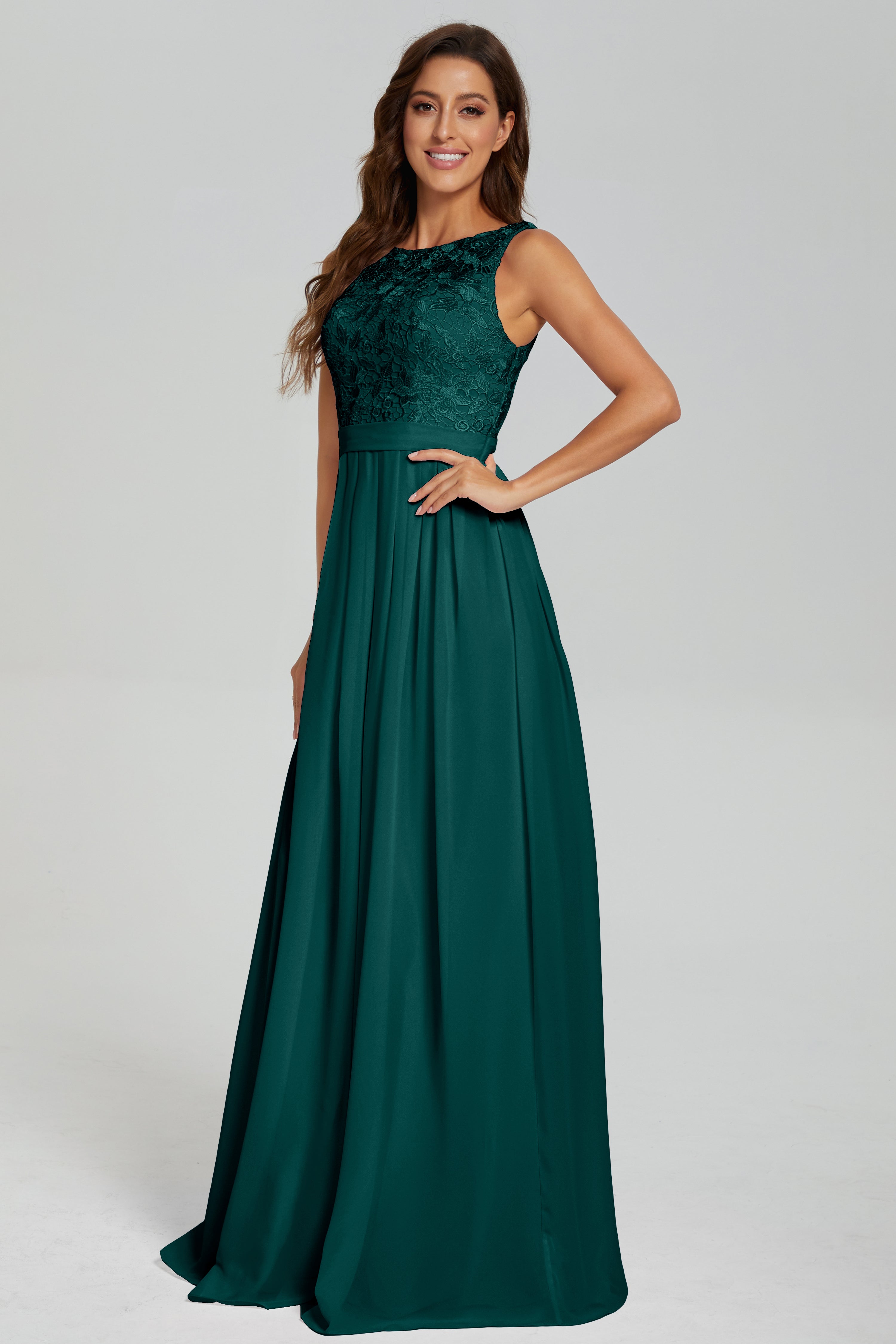 Sleeveless Floor Length Lace Prom Dresses