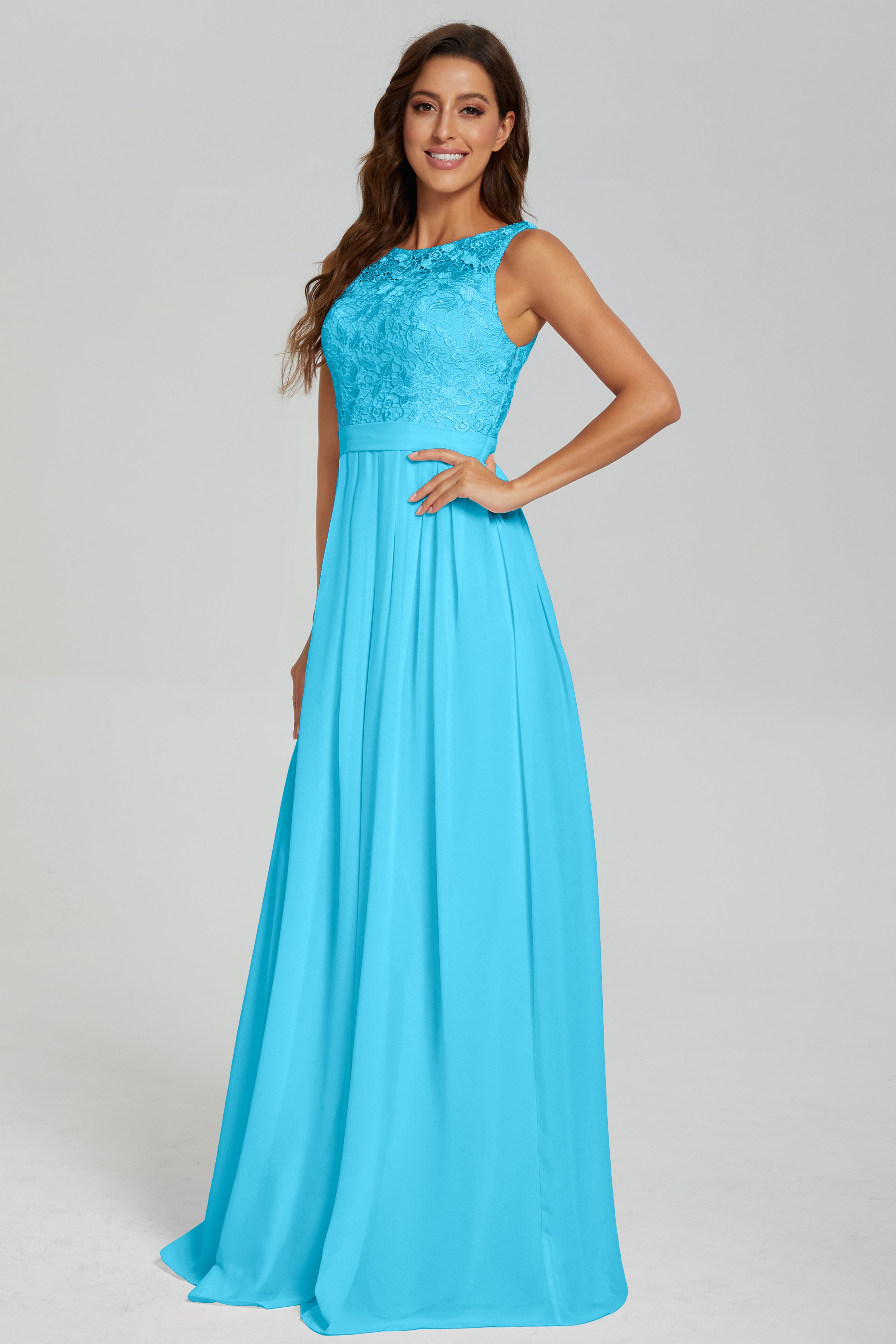 Sleeveless Floor Length Lace Prom Dresses