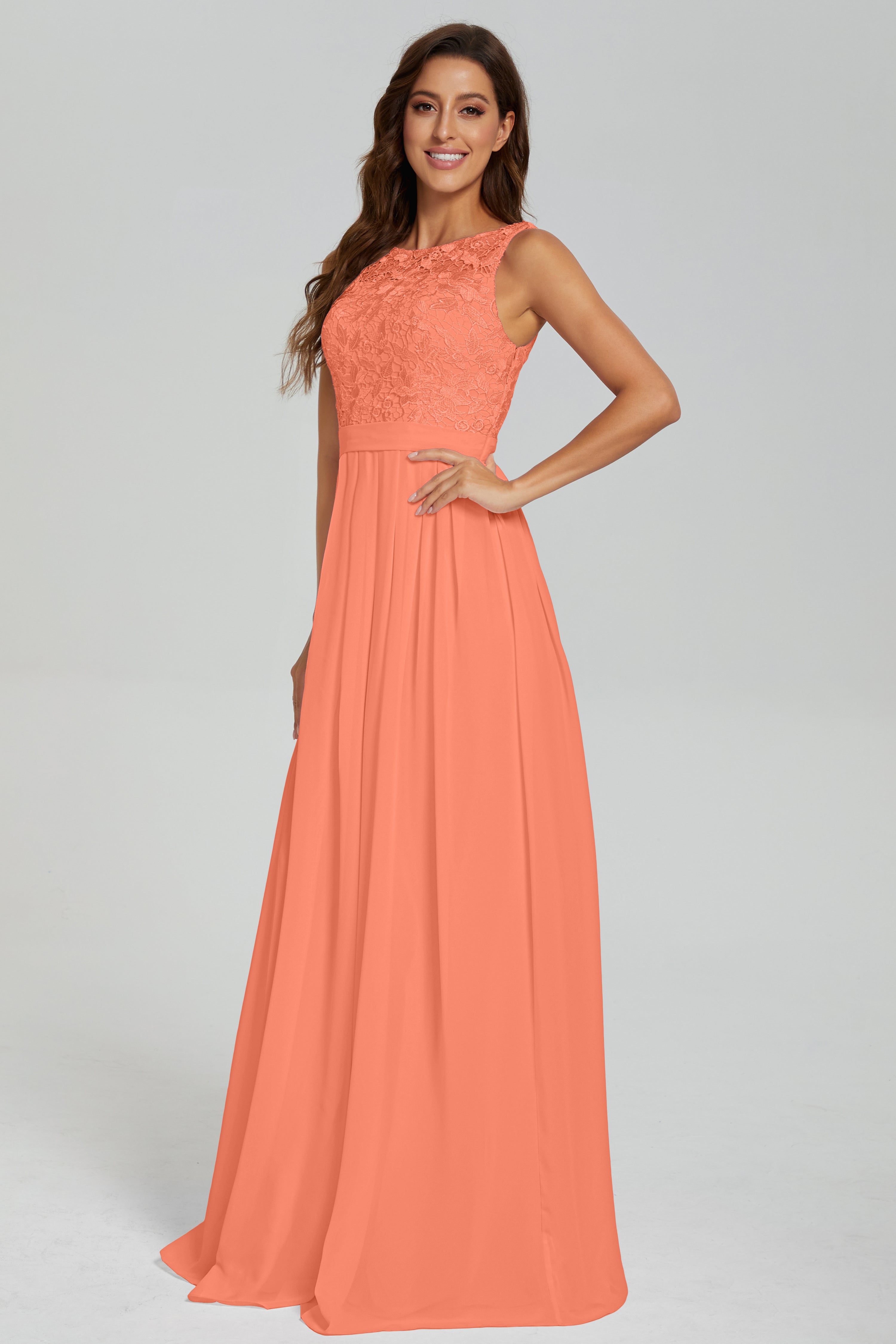 Sleeveless Floor Length Lace Prom Dresses