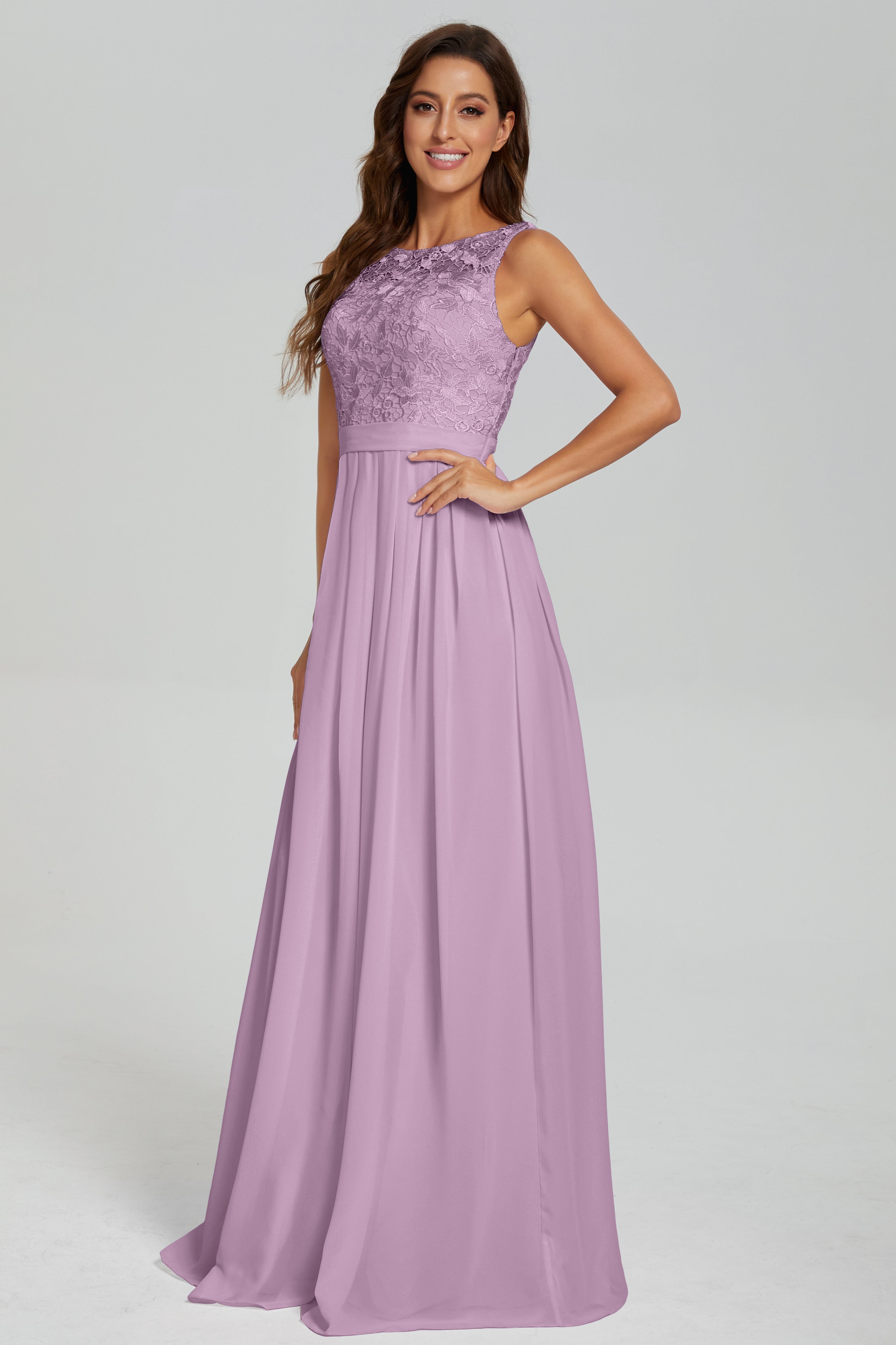 Sleeveless Floor Length Lace Prom Dresses