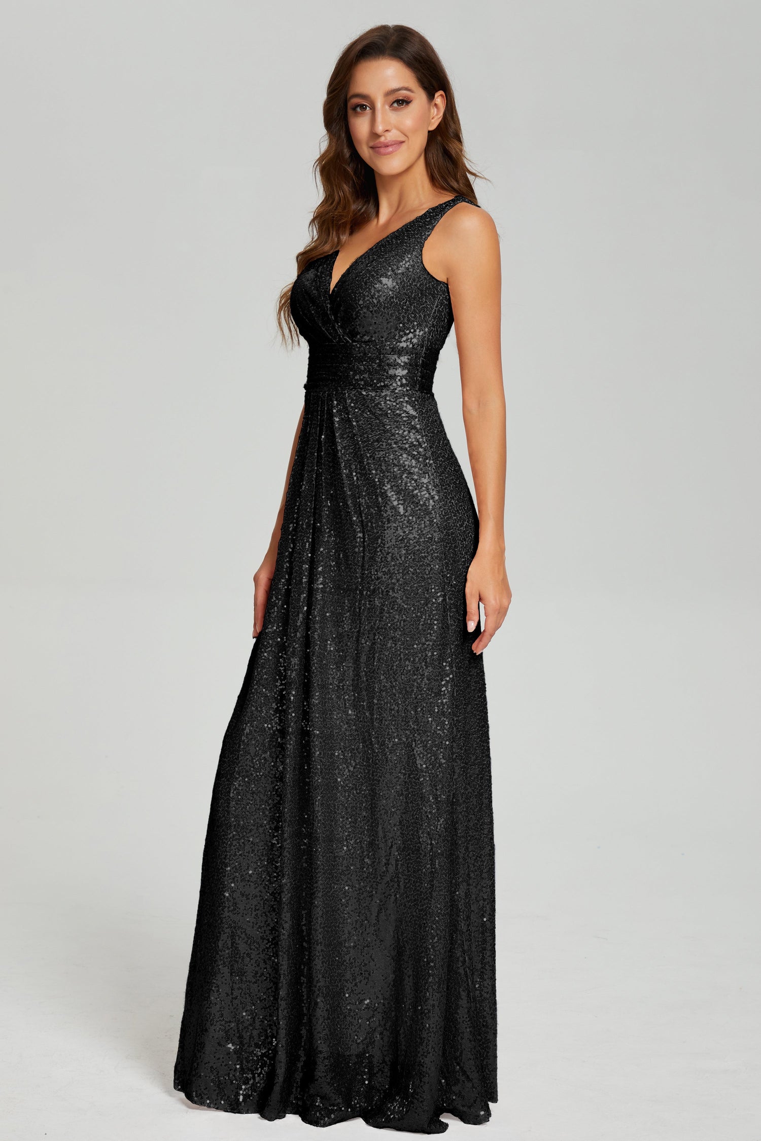 Long black outlet sequin bridesmaid dress