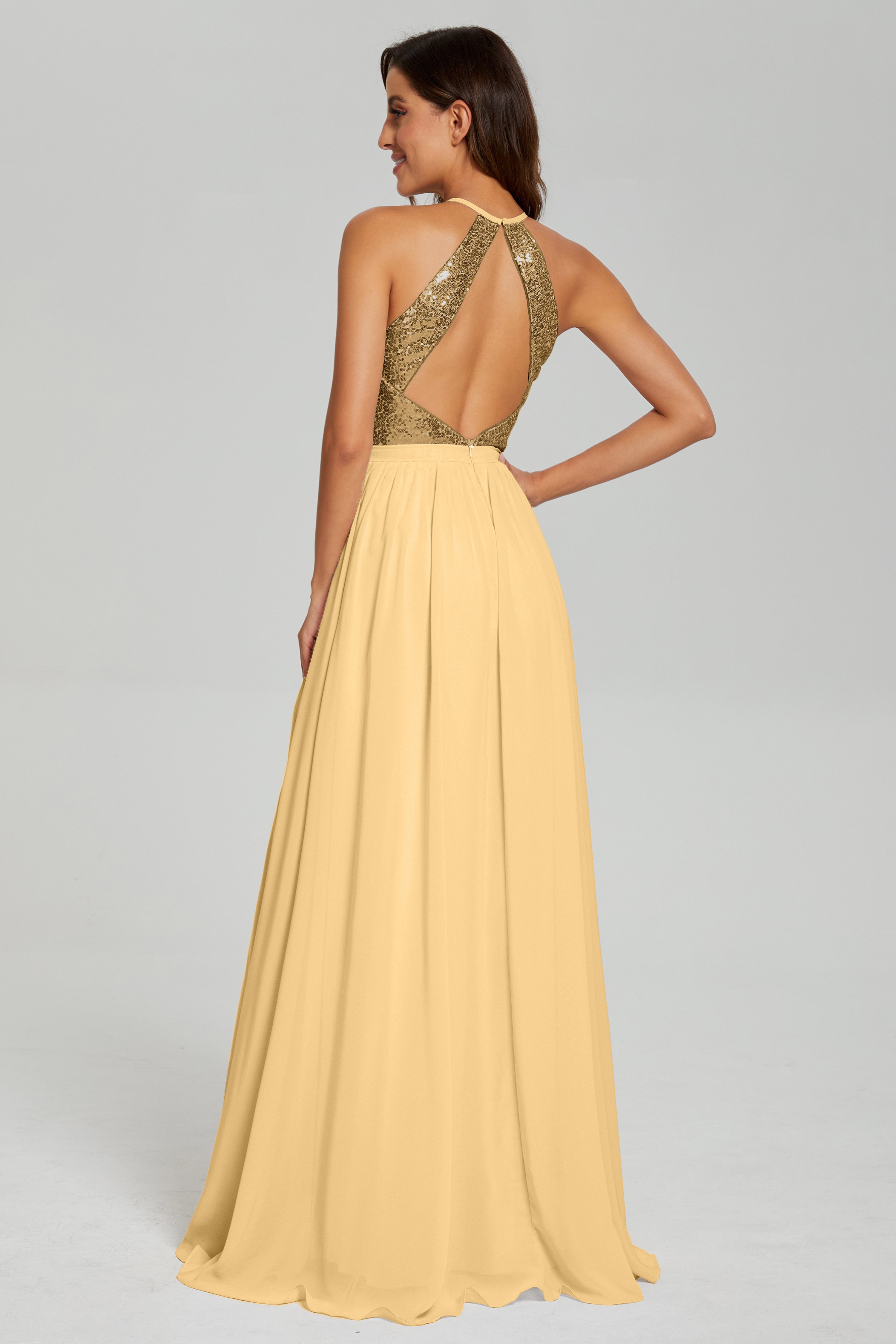 Split Halter Sequins Prom Dresses