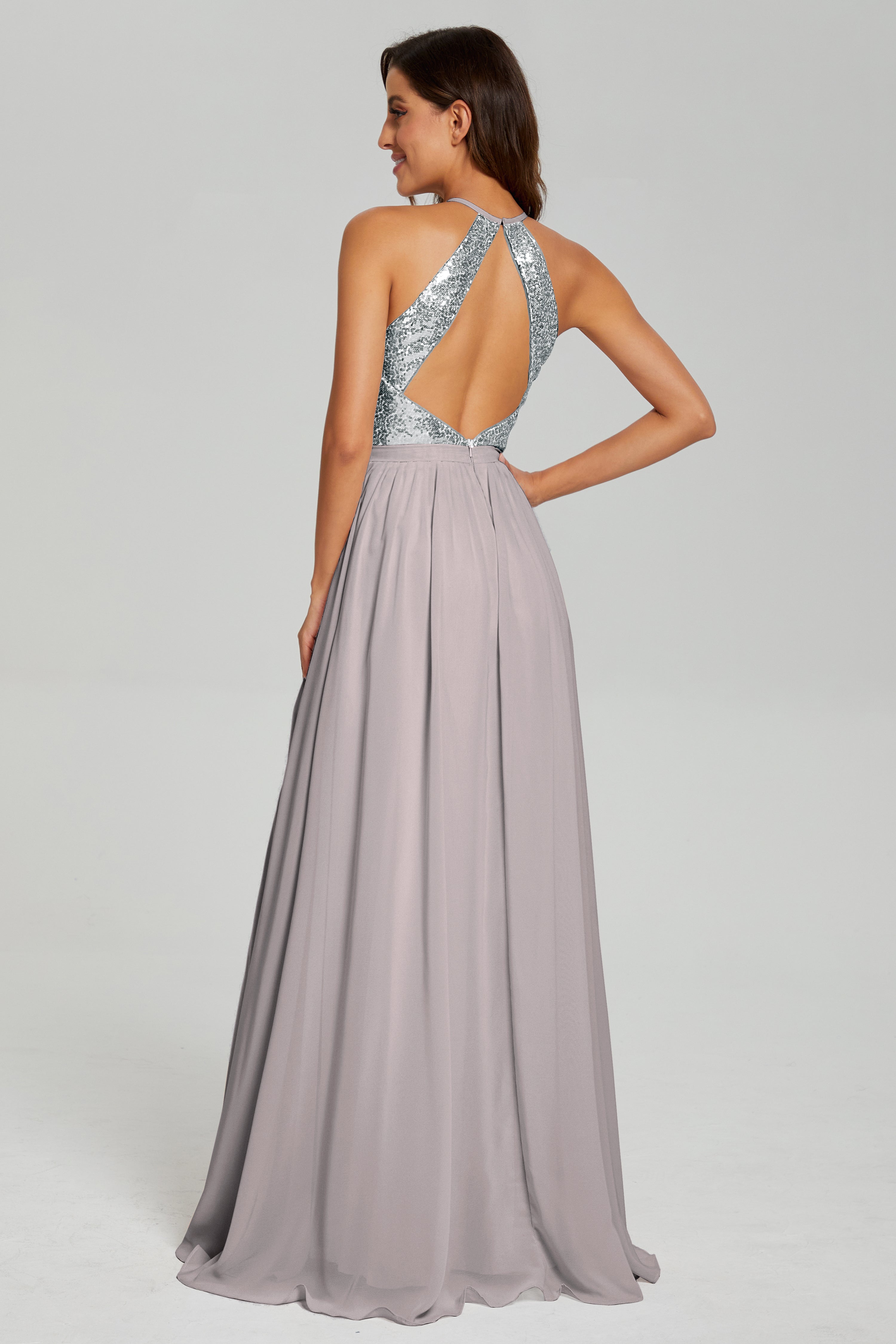 Split Halter Sequins Prom Dresses