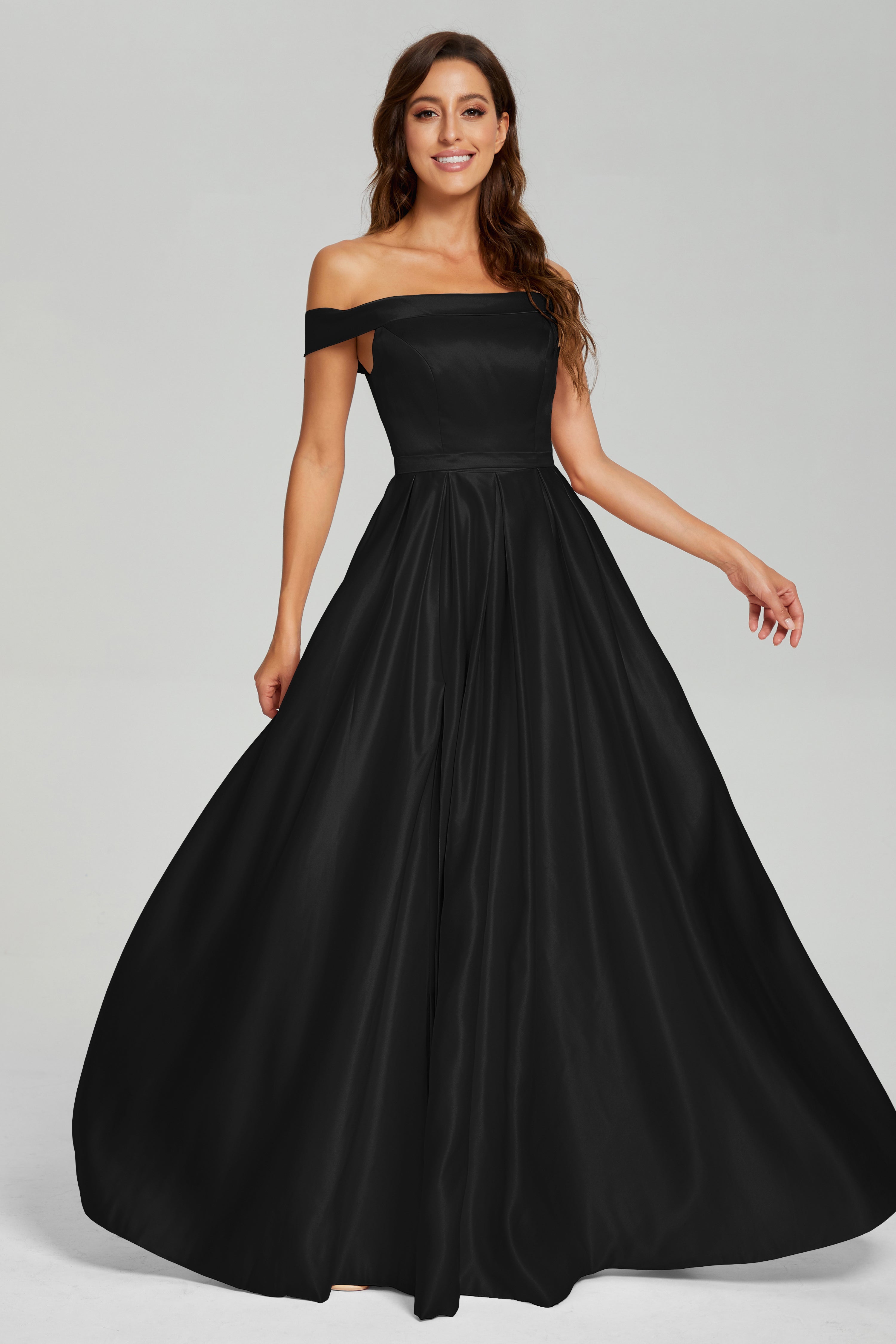 Split Off the Shoulder Satin Prom Dresses