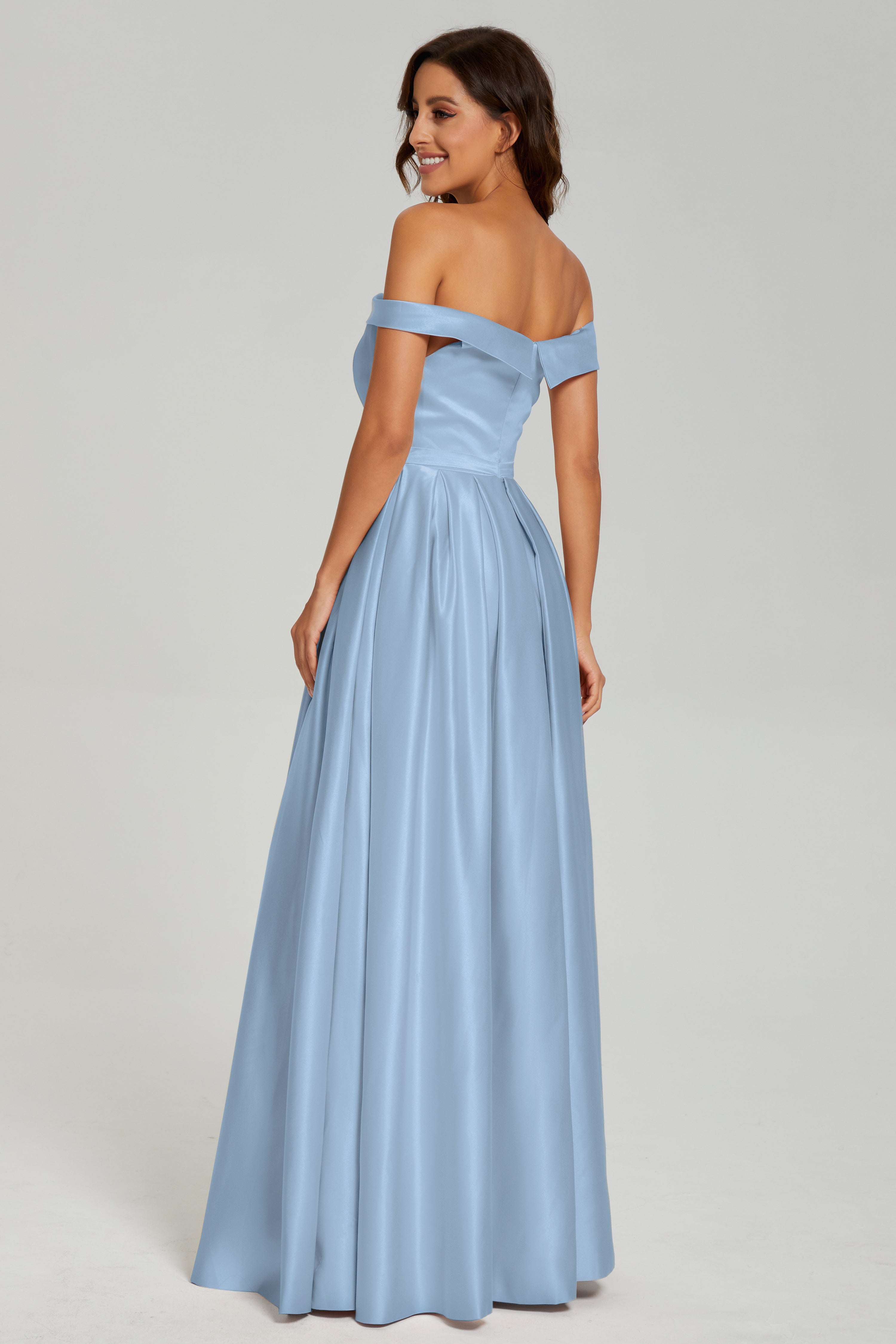 Split Off the Shoulder Satin Prom Dresses