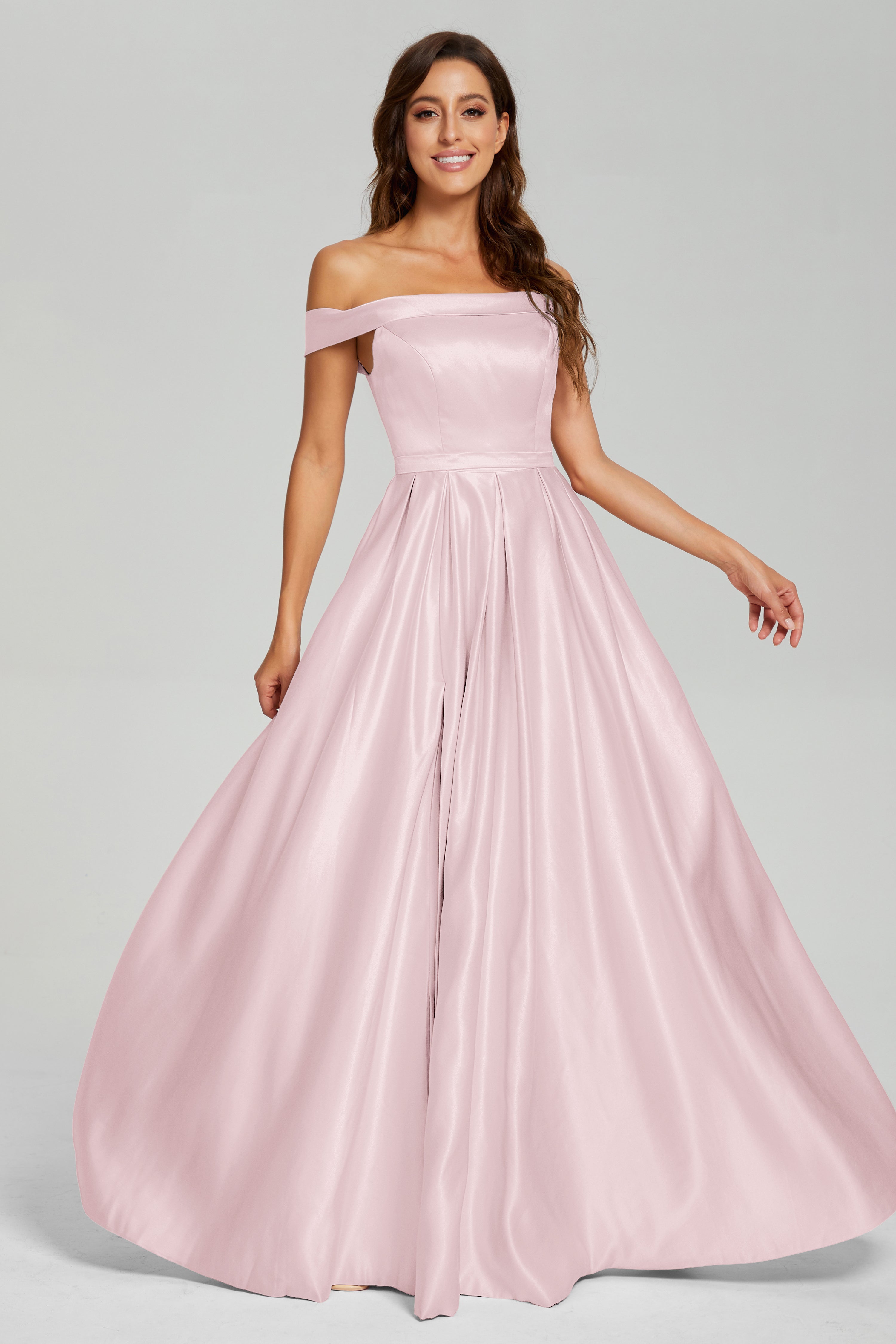 Split Off the Shoulder Satin Prom Dresses