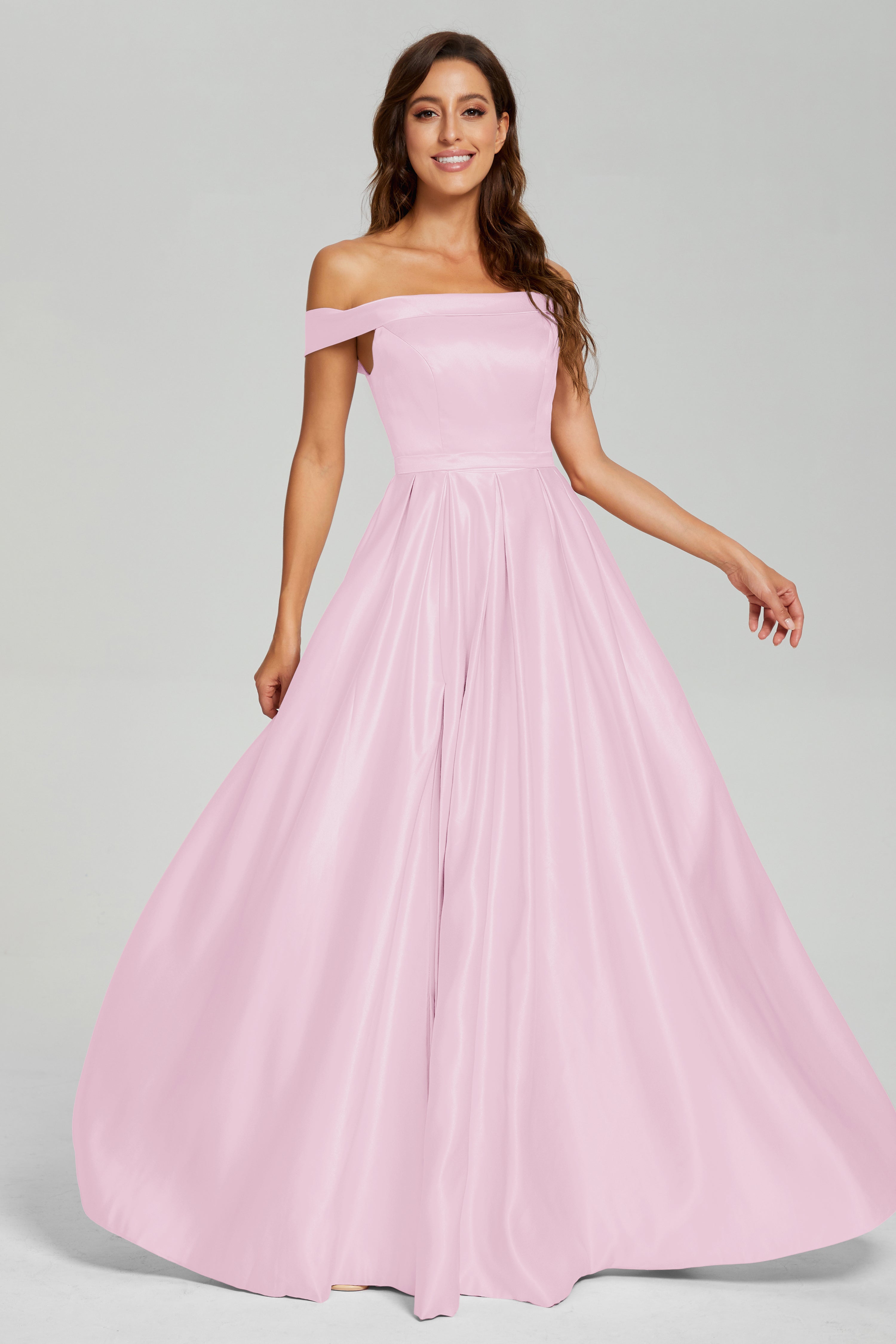 Split Off the Shoulder Satin Prom Dresses