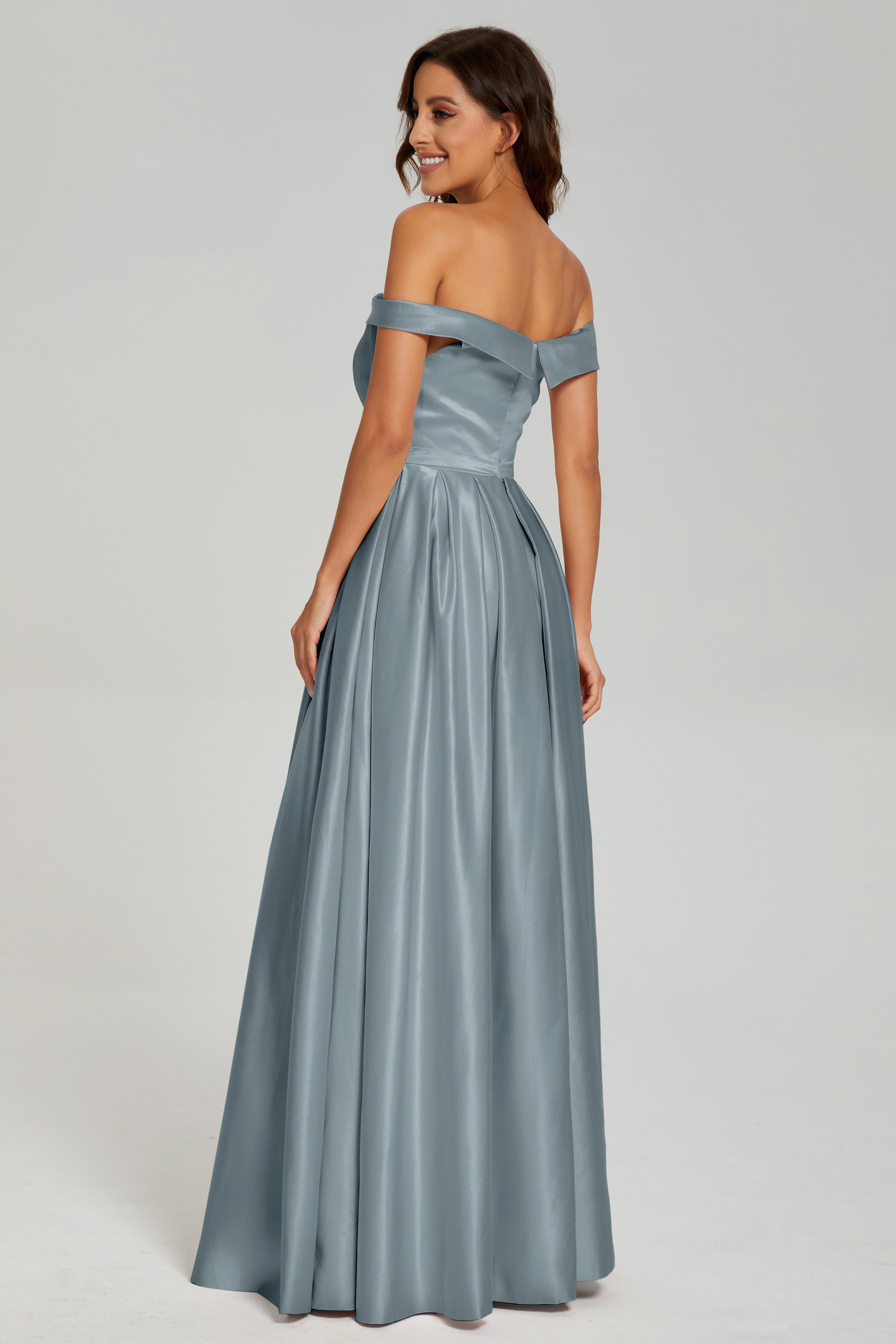 Split Off the Shoulder Satin Prom Dresses