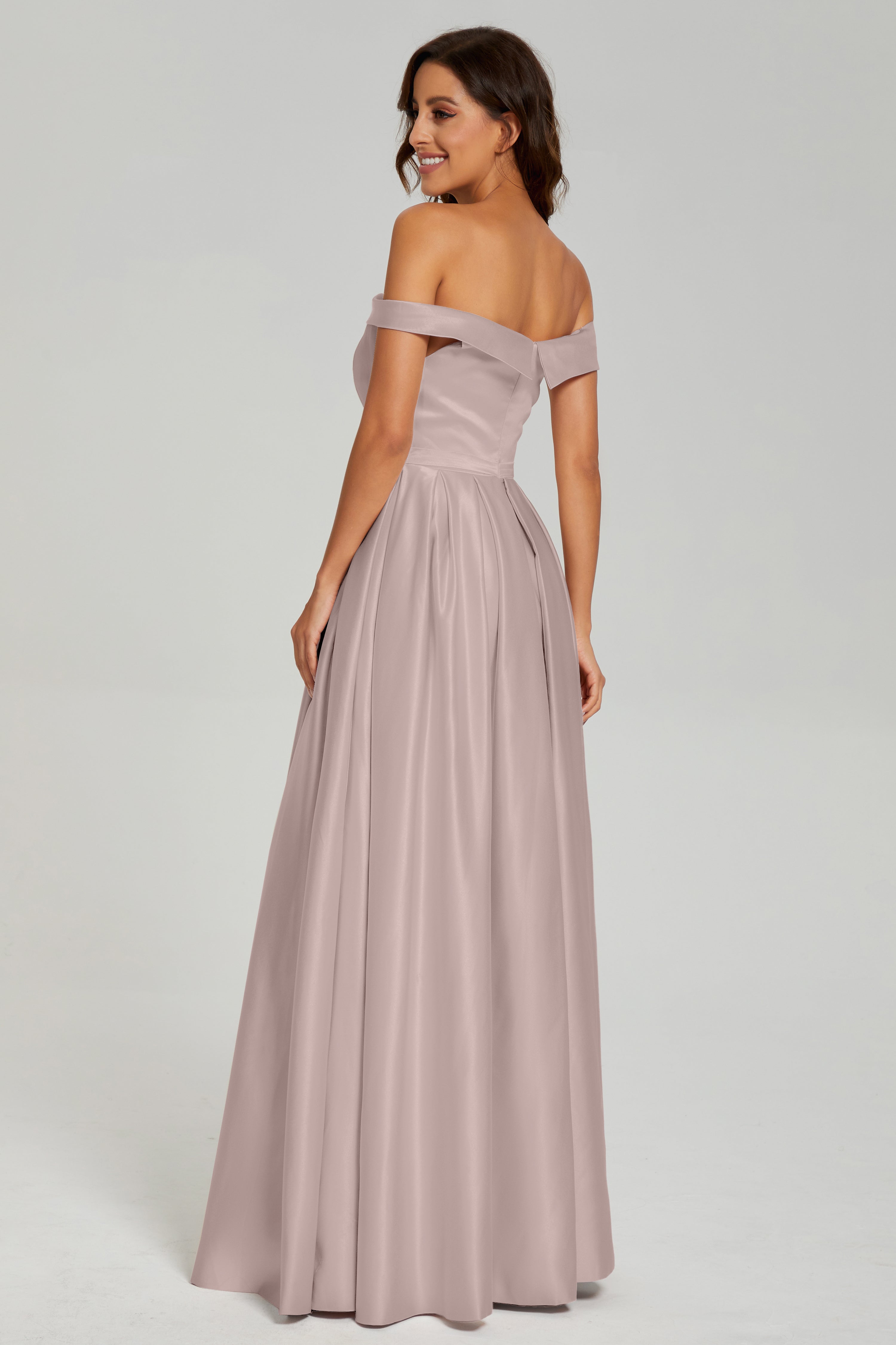 Split Off the Shoulder Satin Prom Dresses