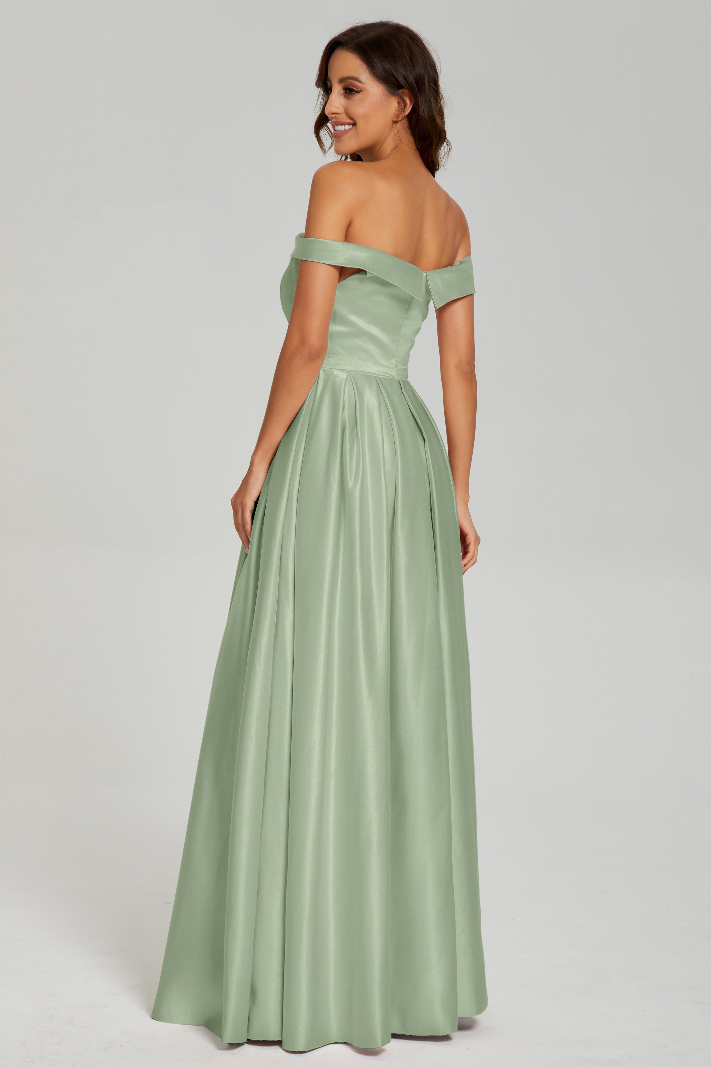 Split Off the Shoulder Satin Prom Dresses