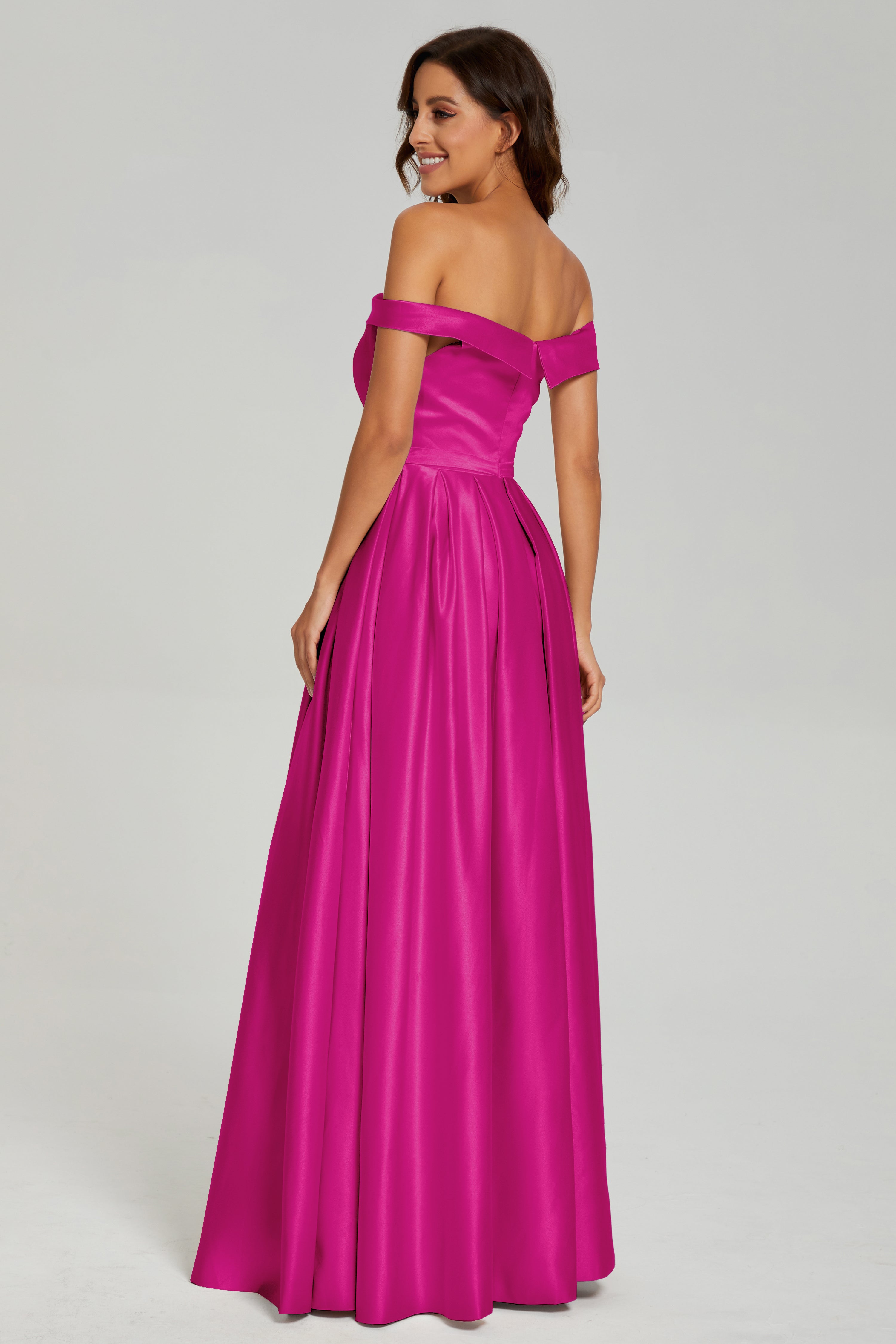 Split Off the Shoulder Satin Prom Dresses