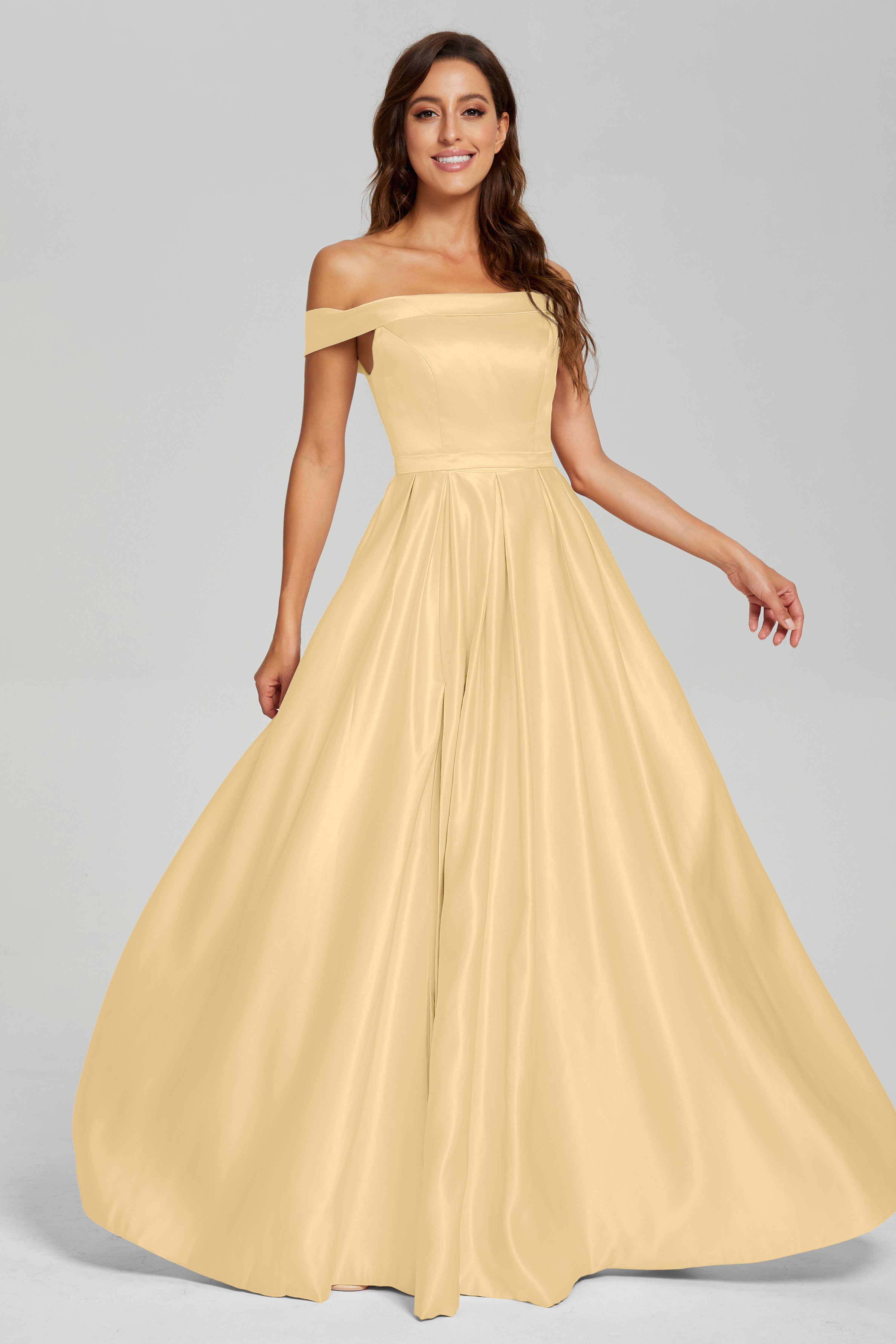 Split Off the Shoulder Satin Prom Dresses