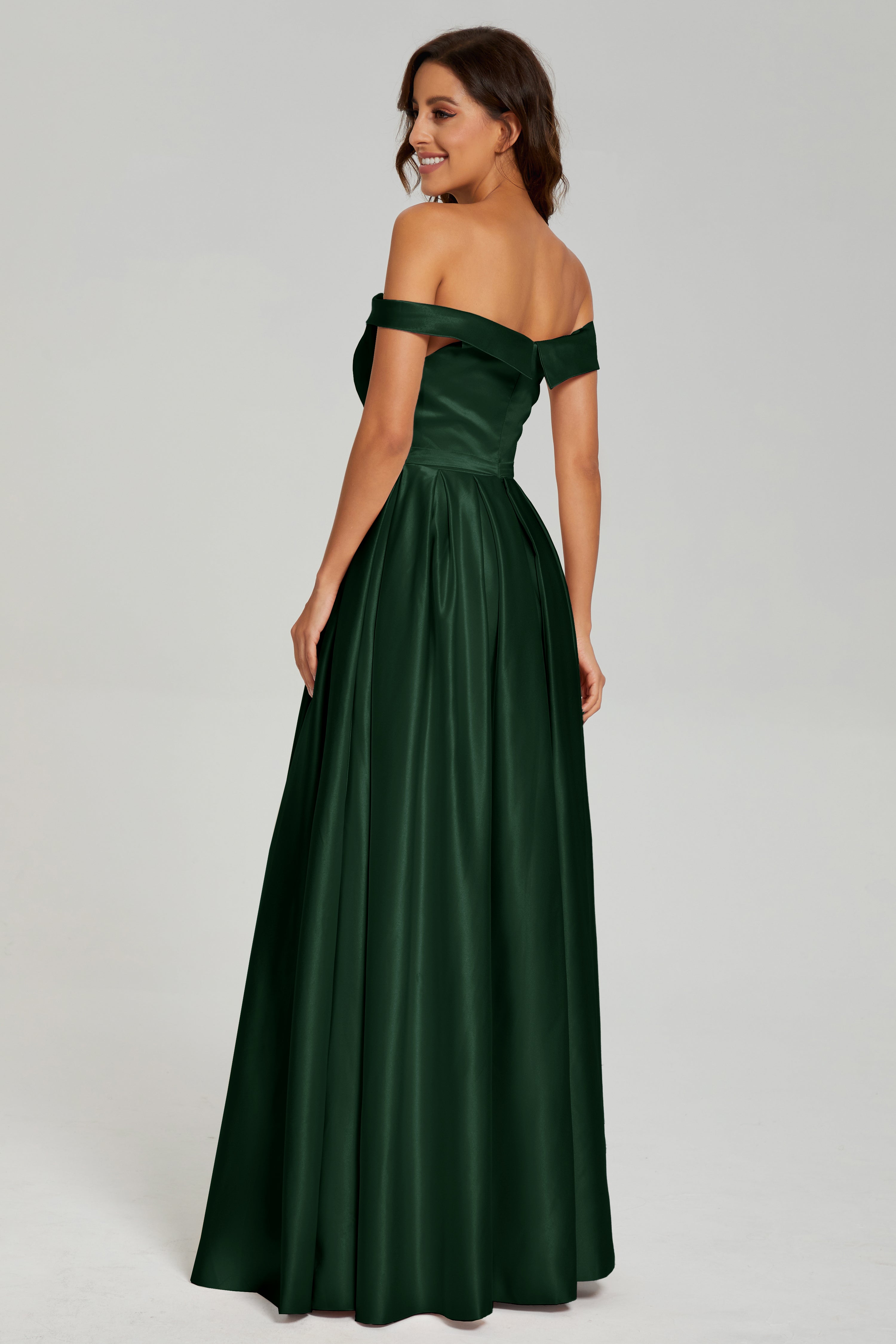 Split Off the Shoulder Satin Prom Dresses