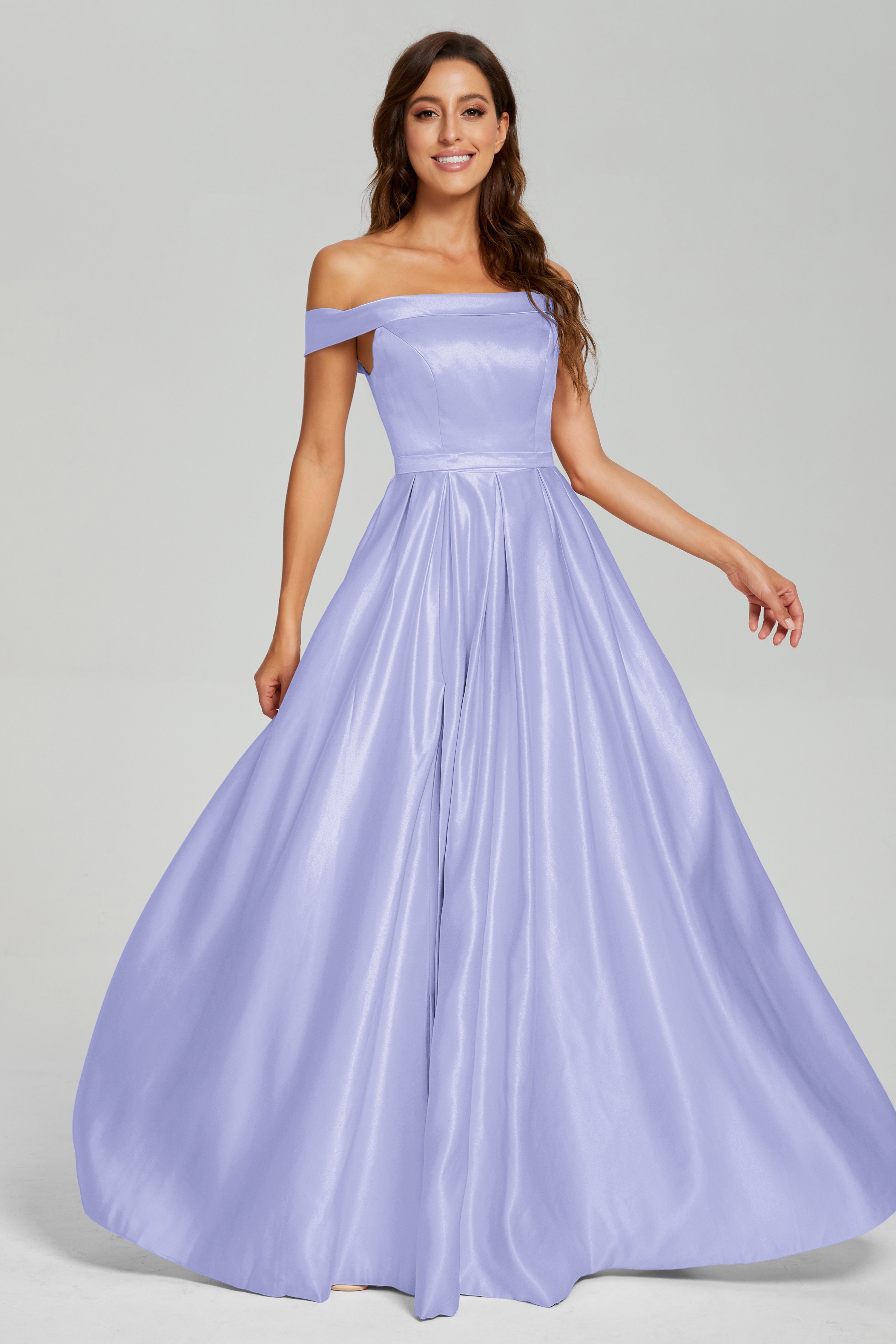 Split Off the Shoulder Satin Prom Dresses