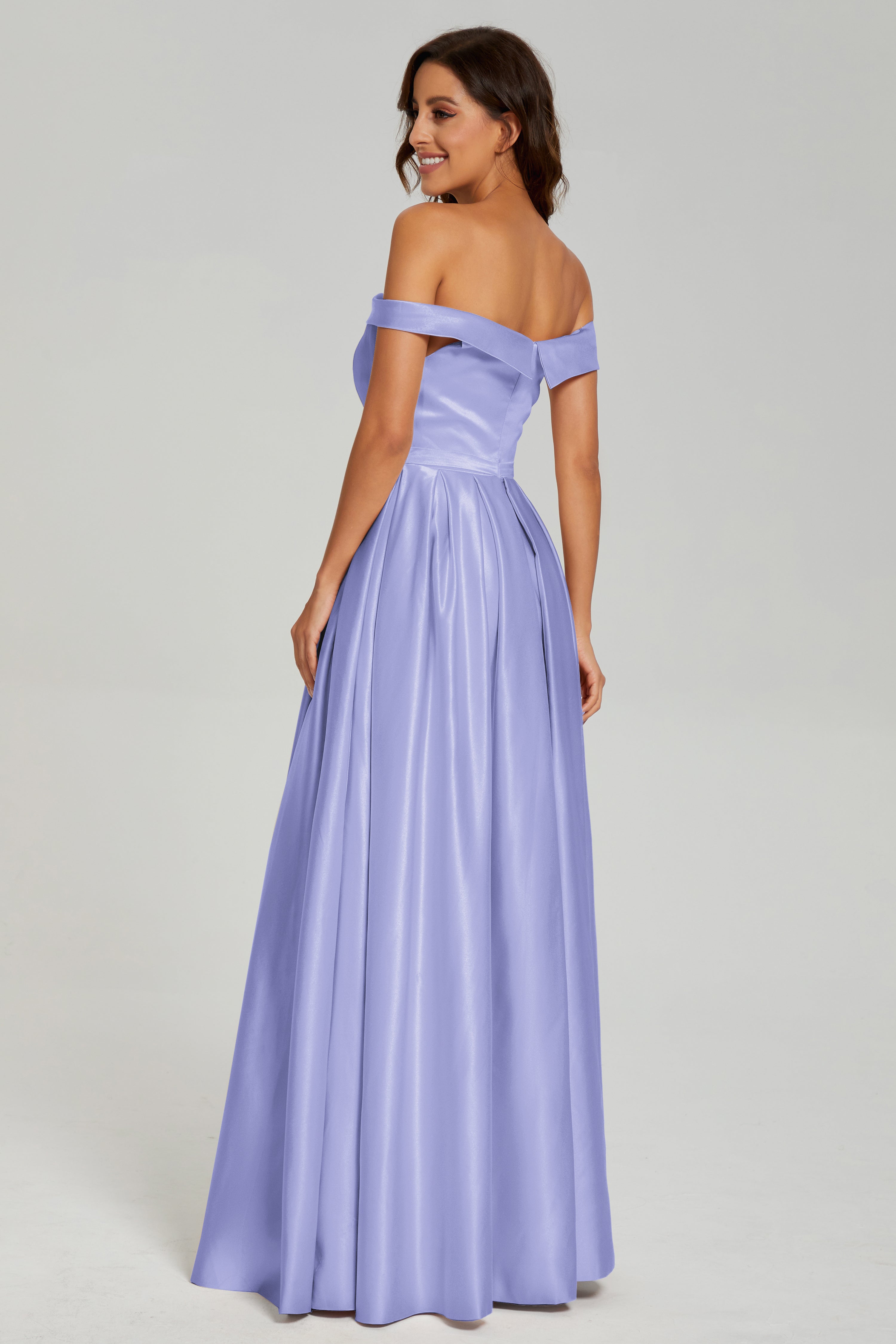 Split Off the Shoulder Satin Prom Dresses