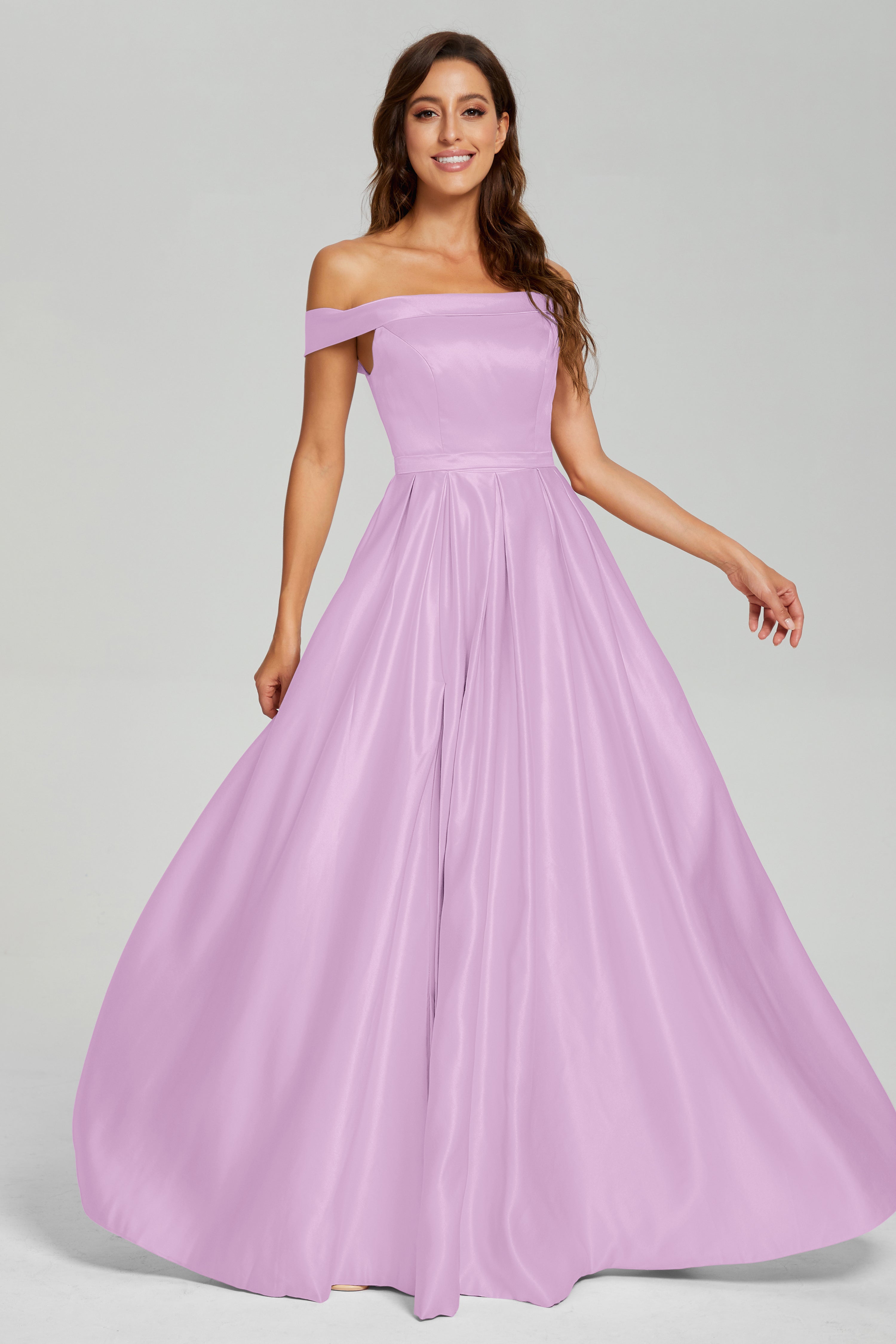 Split Off the Shoulder Satin Prom Dresses