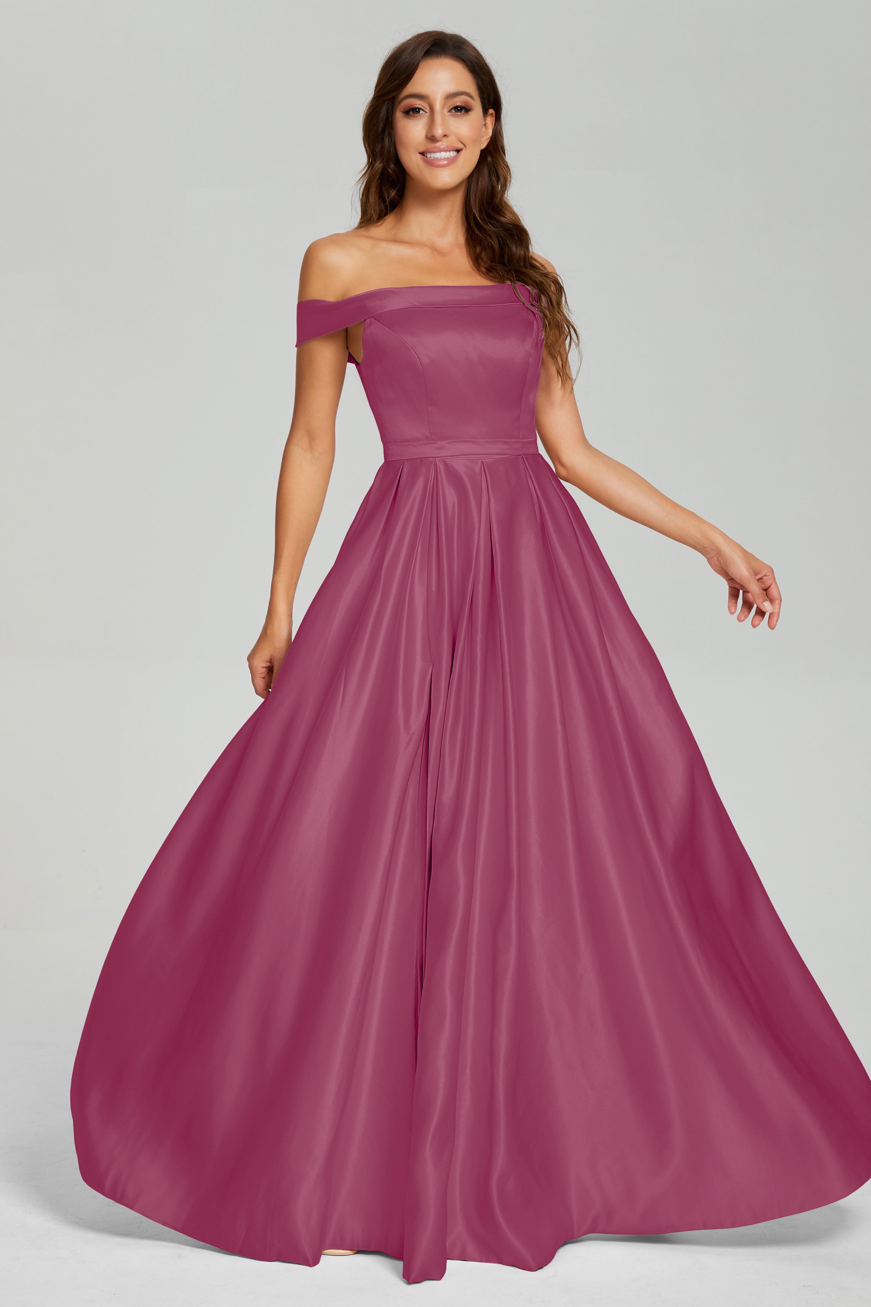 Split Off the Shoulder Satin Prom Dresses