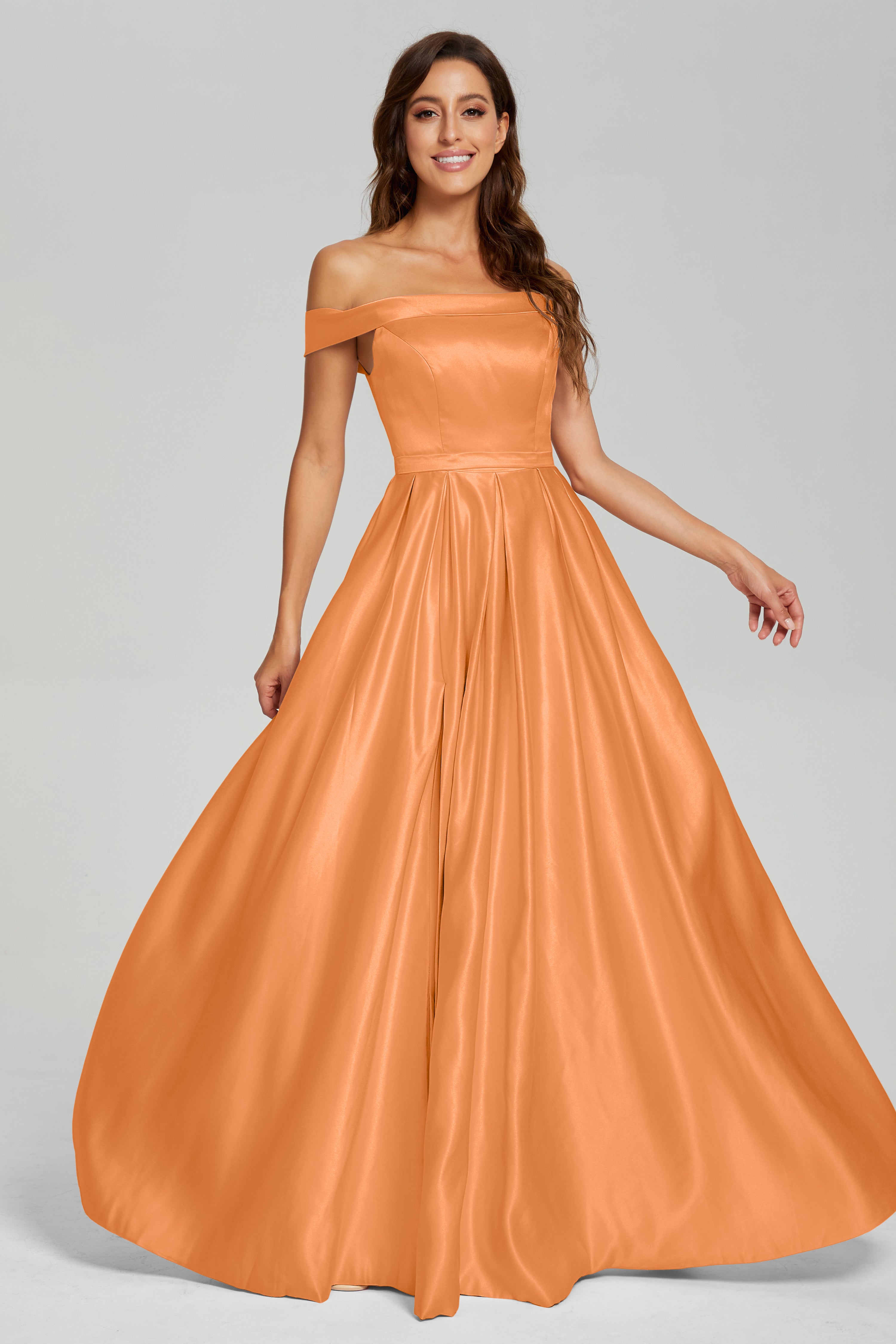 Split Off the Shoulder Satin Prom Dresses