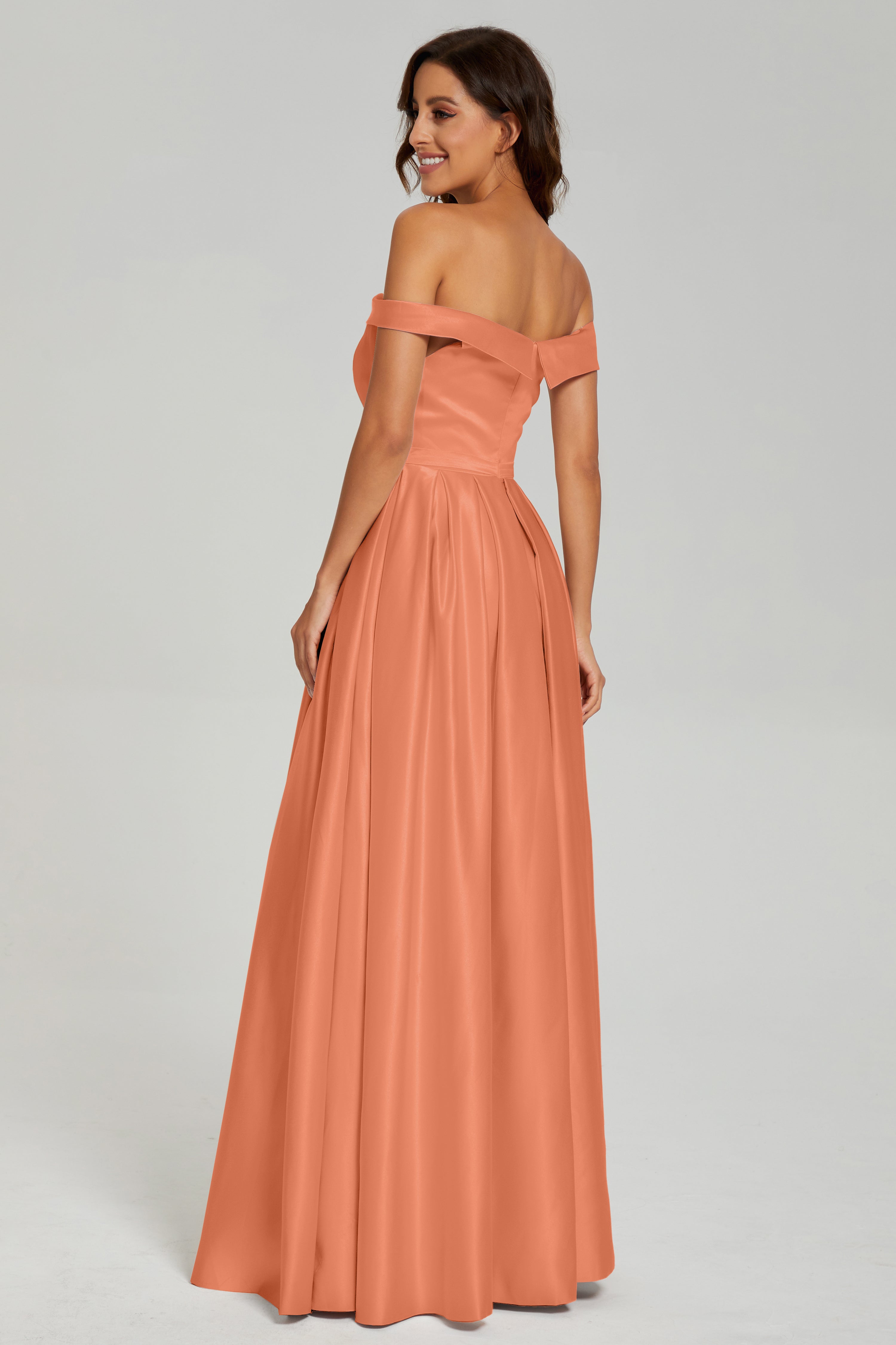 Split Off the Shoulder Satin Prom Dresses