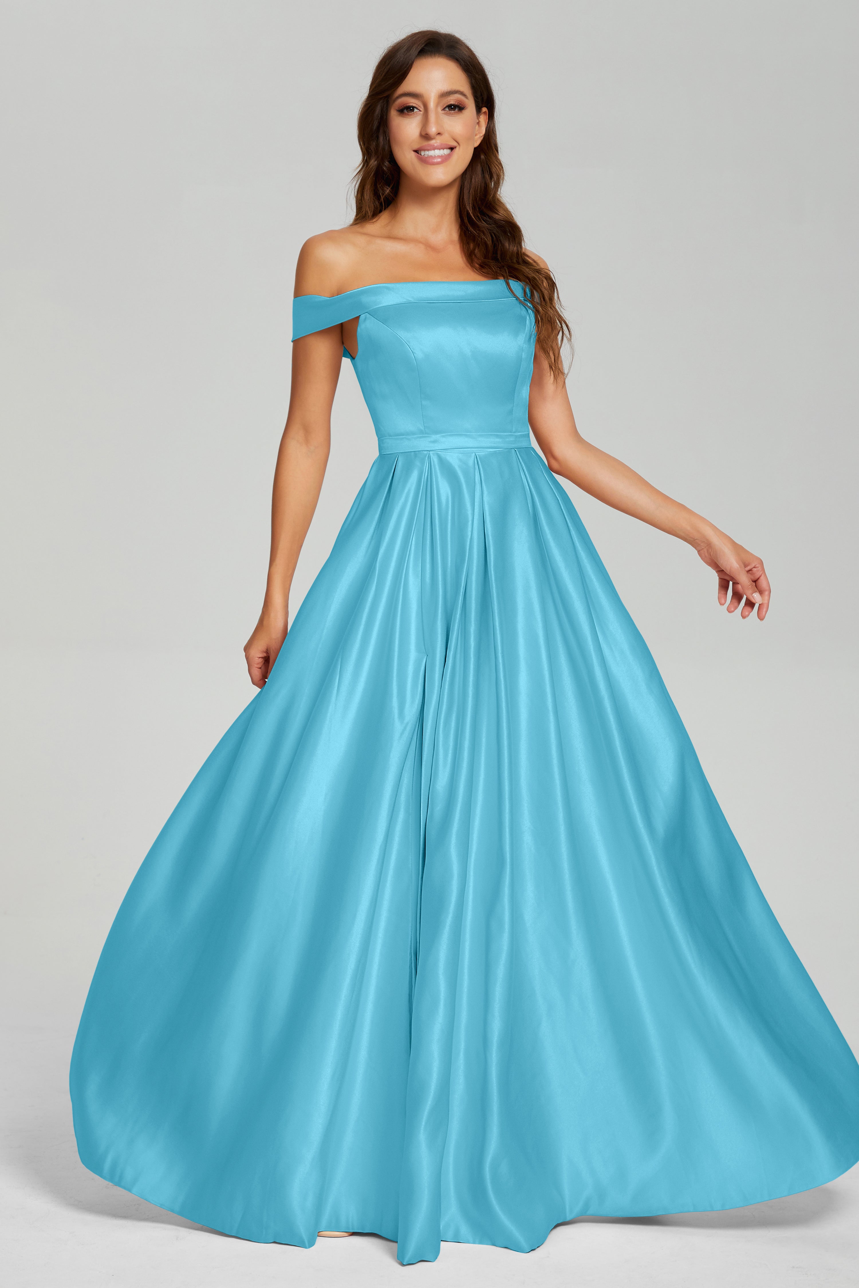 Split Off the Shoulder Satin Prom Dresses