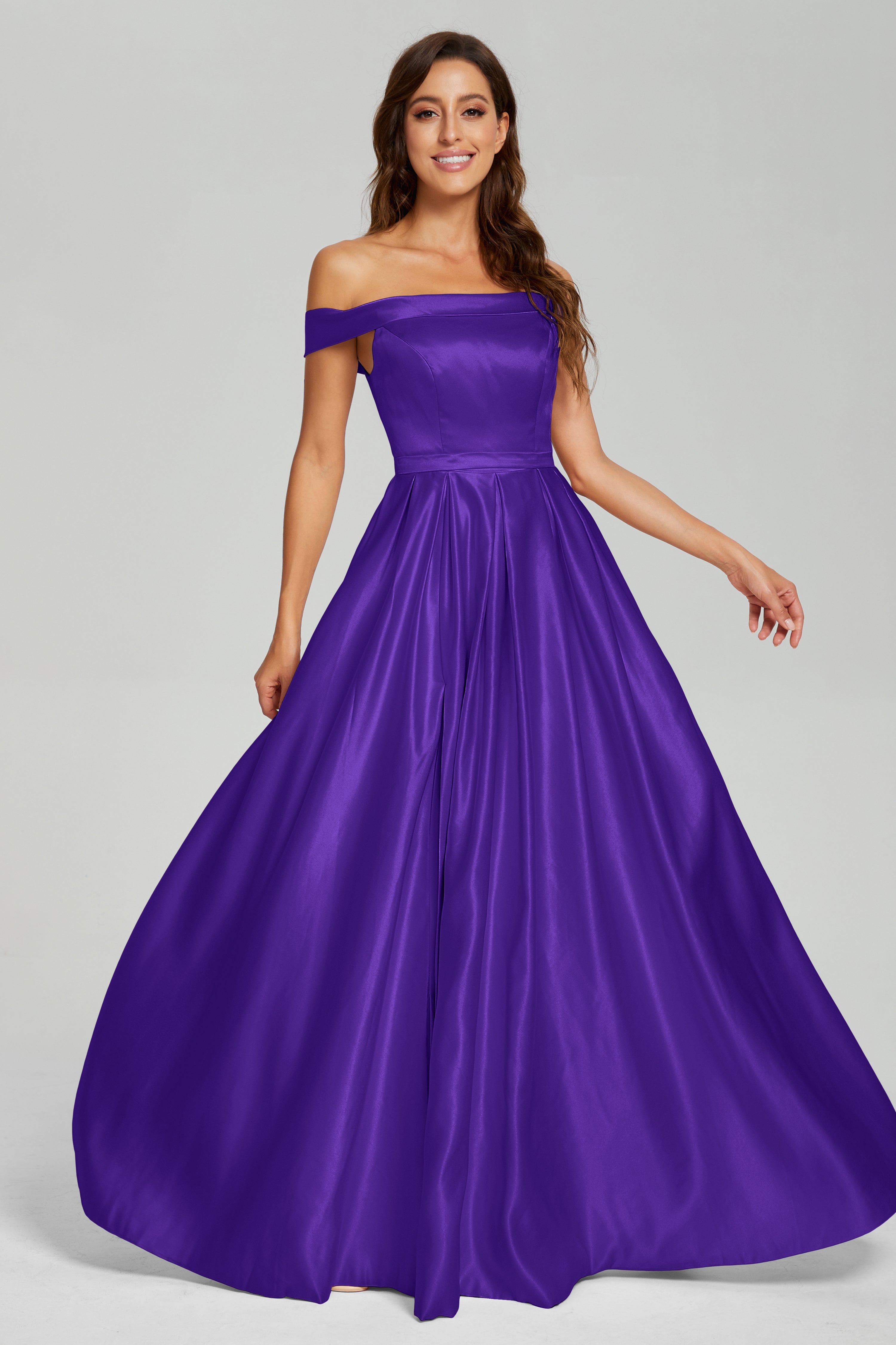 Split Off the Shoulder Satin Prom Dresses