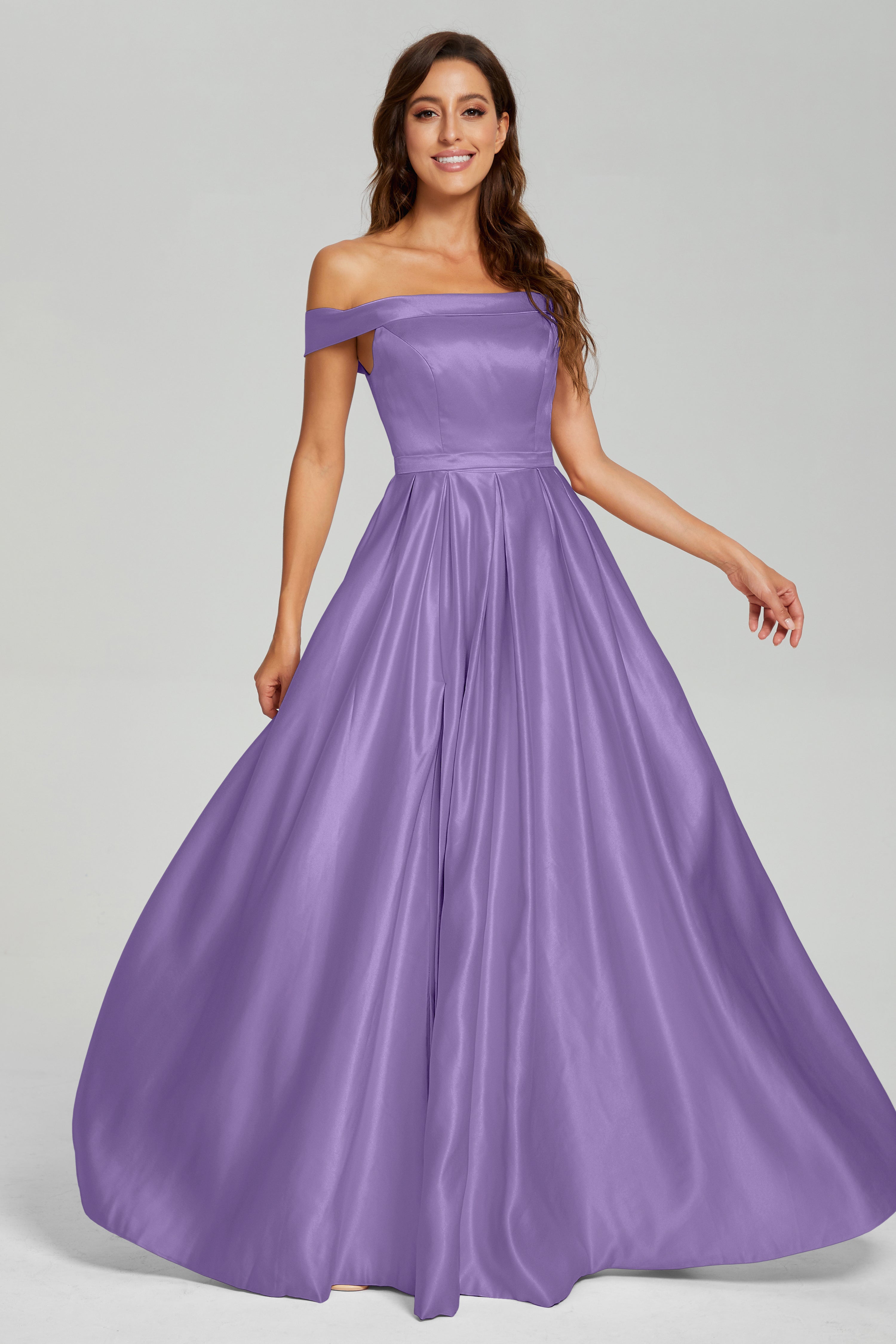 Split Off the Shoulder Satin Prom Dresses