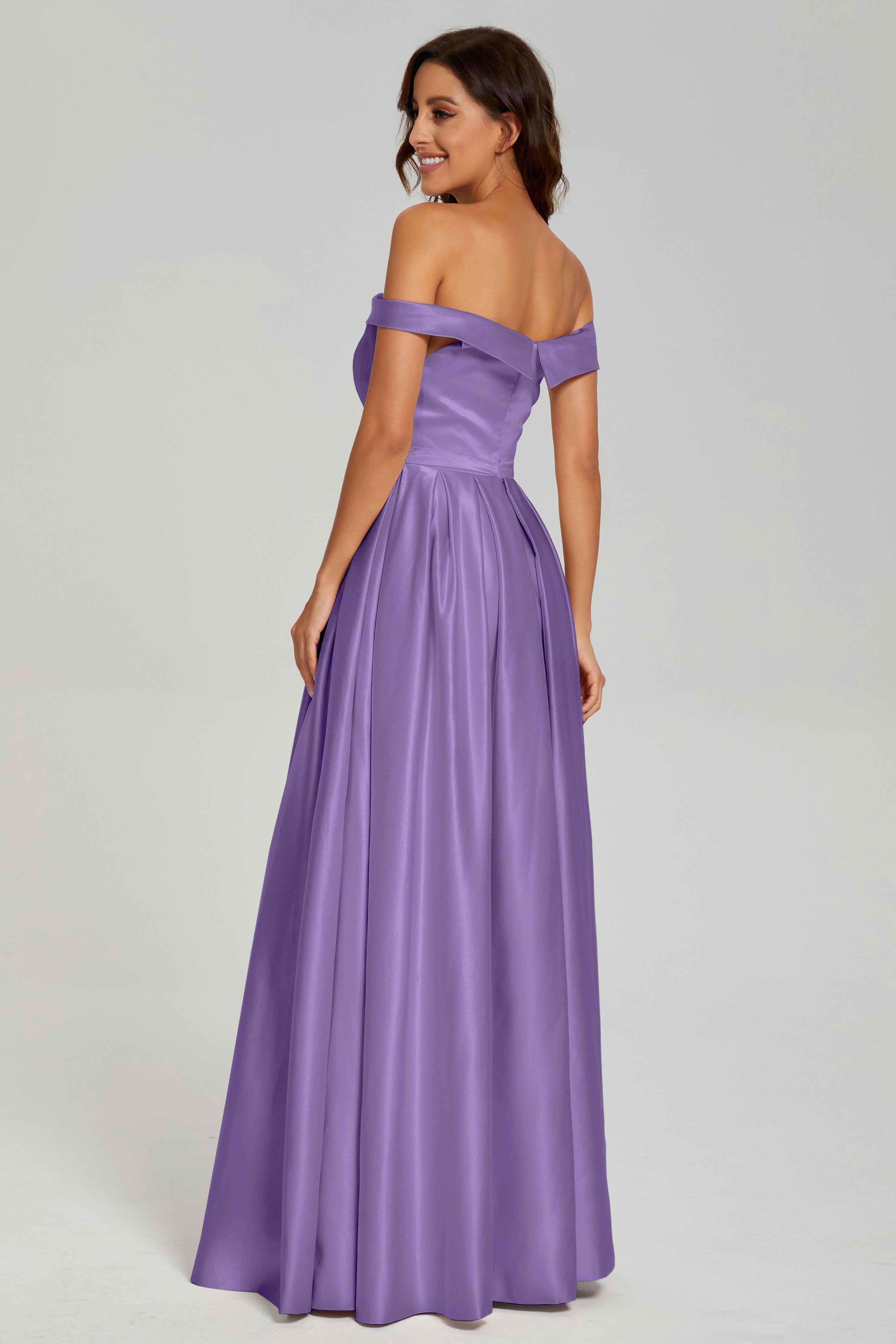 Split Off the Shoulder Satin Prom Dresses