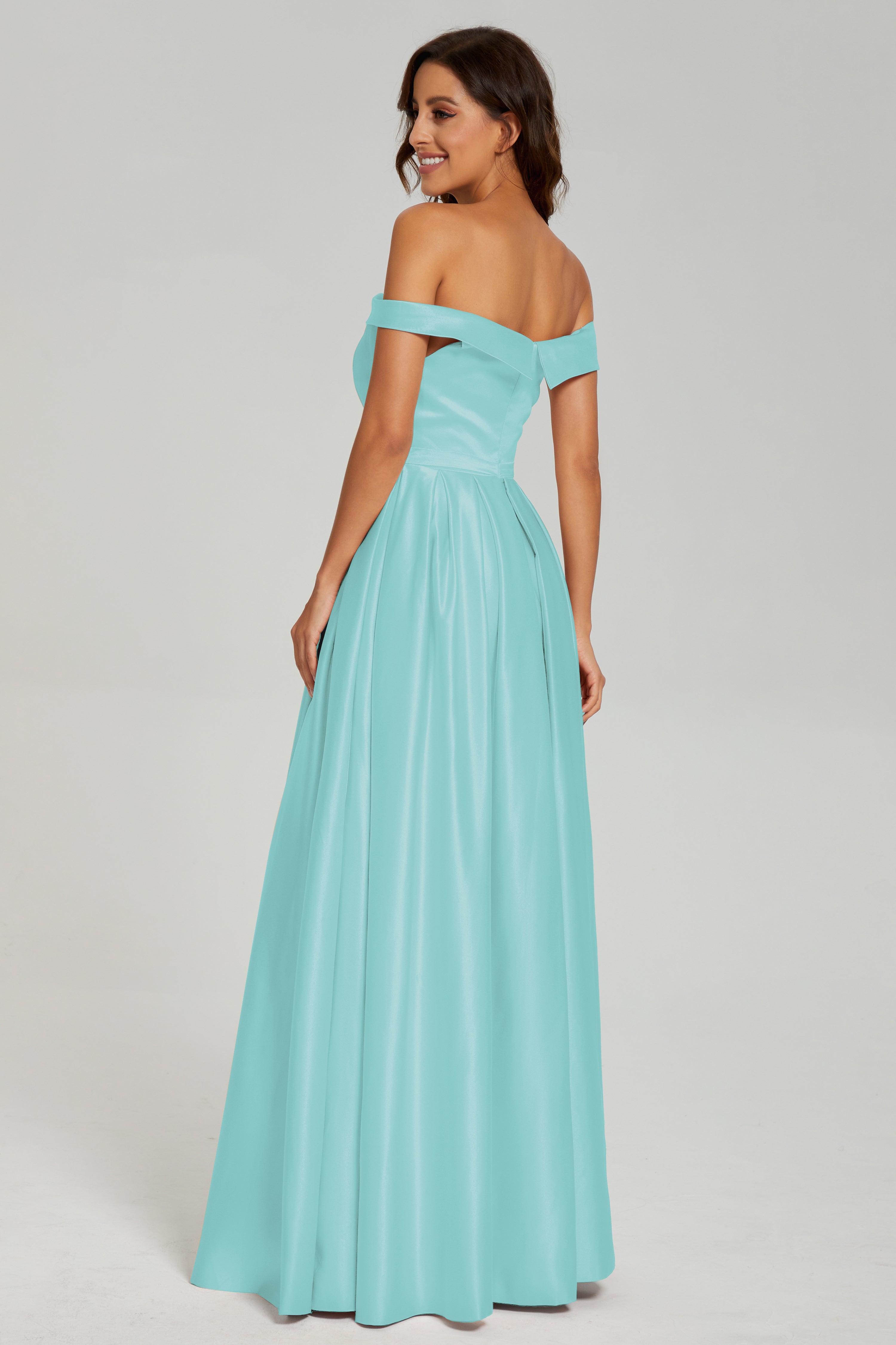 Split Off the Shoulder Satin Prom Dresses