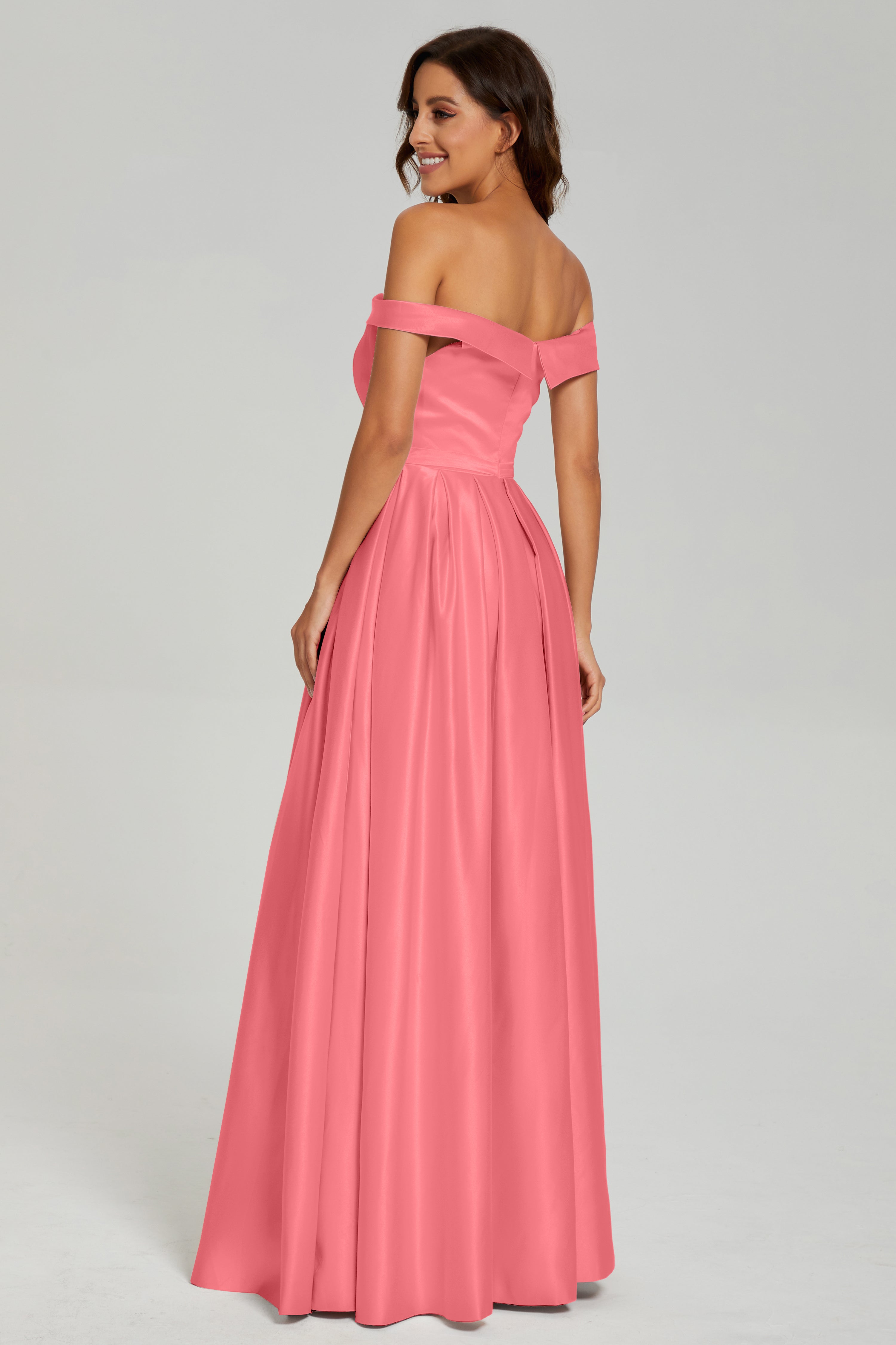 Split Off the Shoulder Satin Prom Dresses