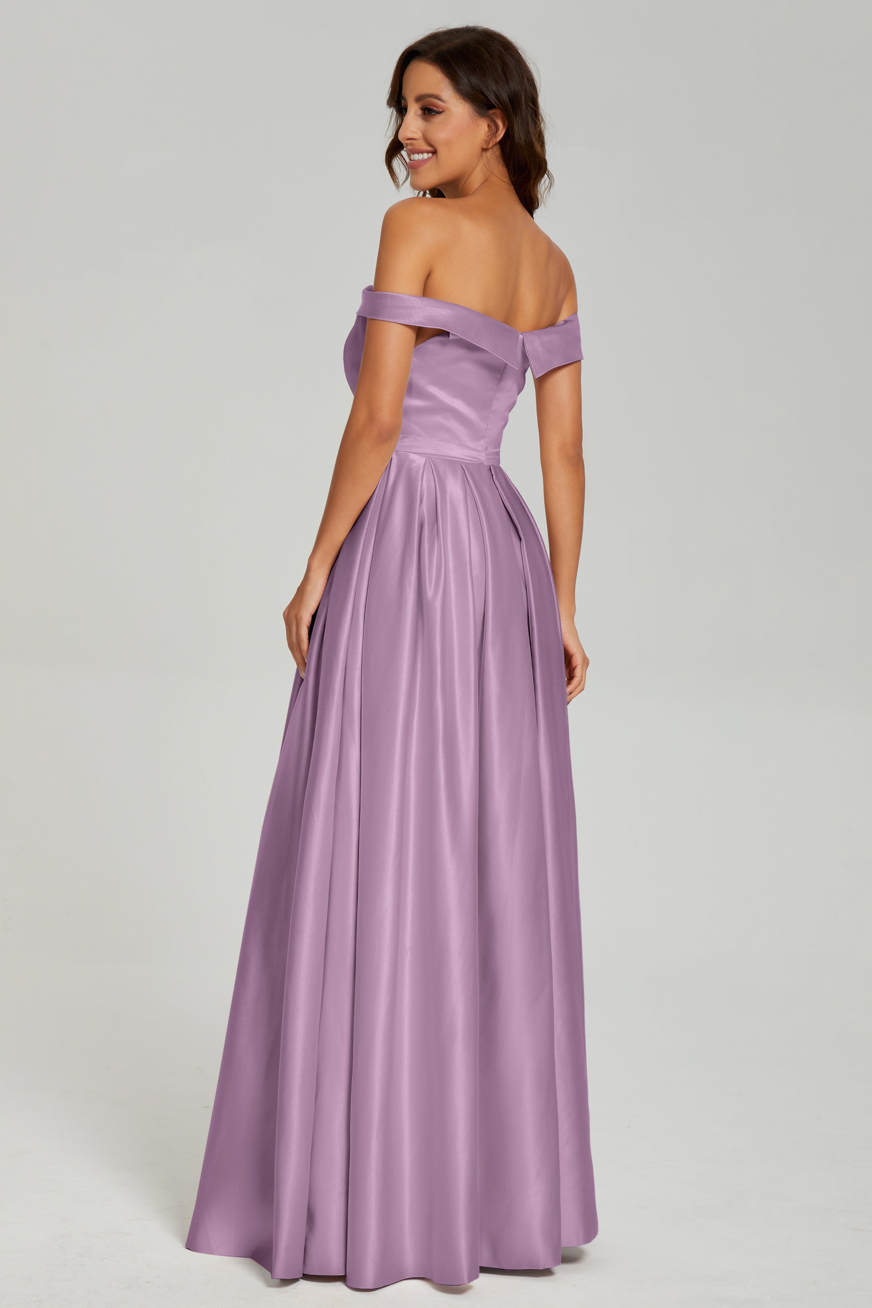 Split Off the Shoulder Satin Prom Dresses