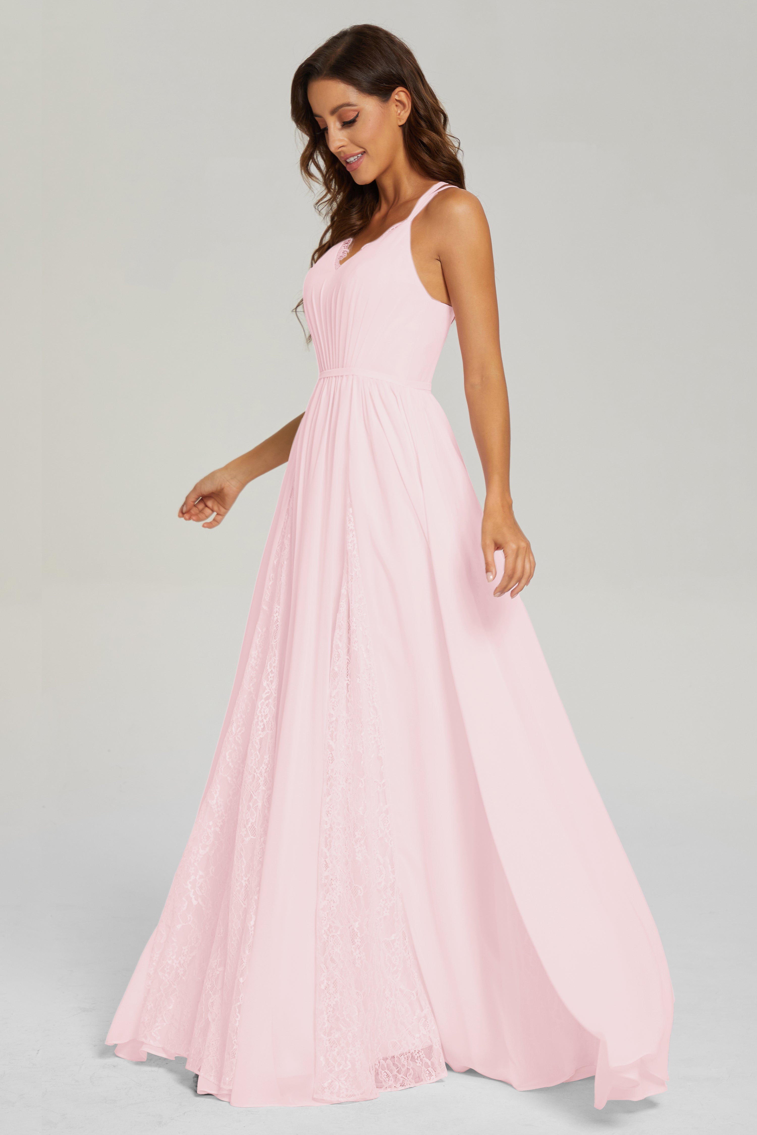 V-neck Criss Cross Long Chiffon Prom Dresses