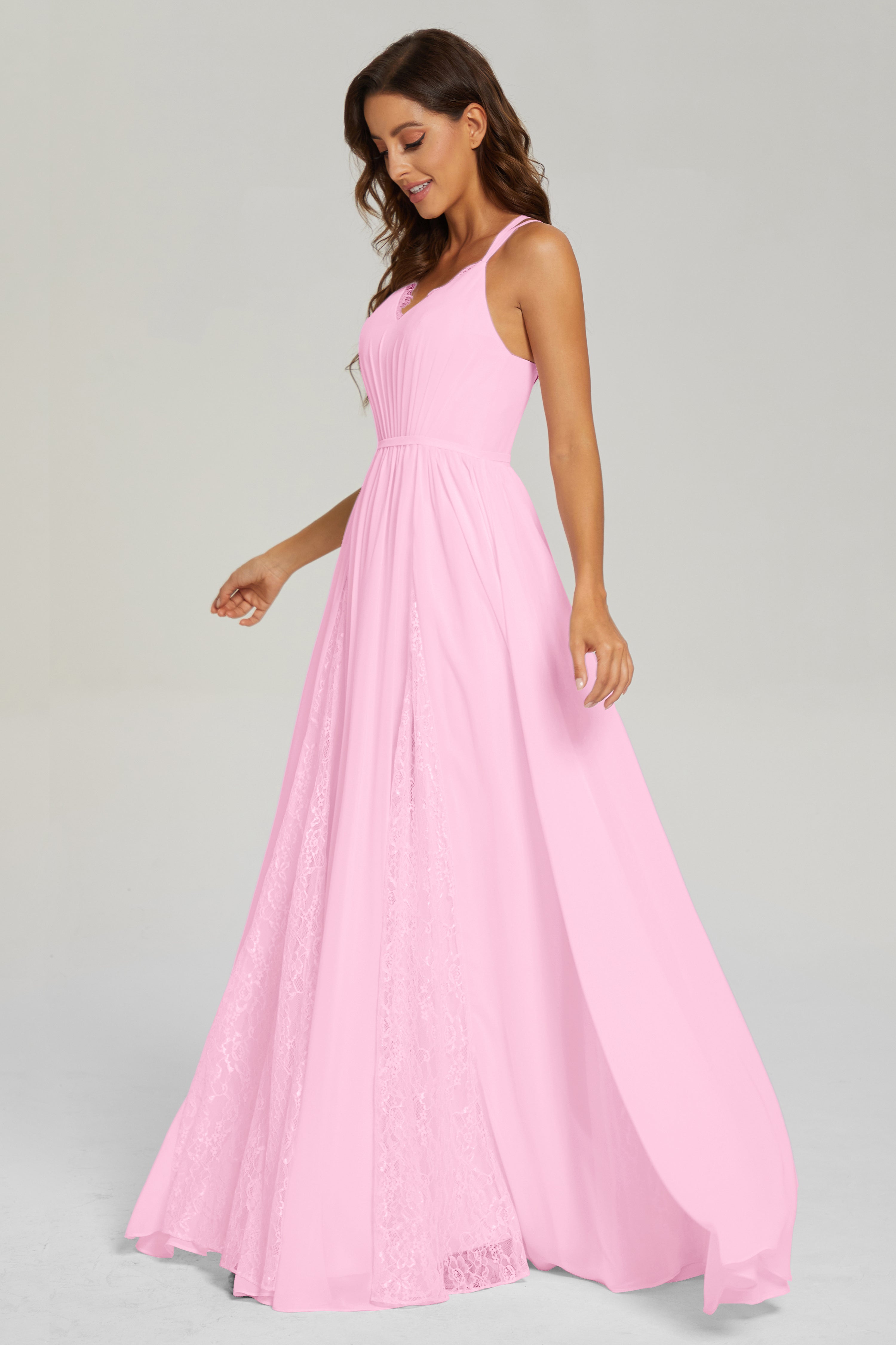 V-neck Criss Cross Long Chiffon Prom Dresses