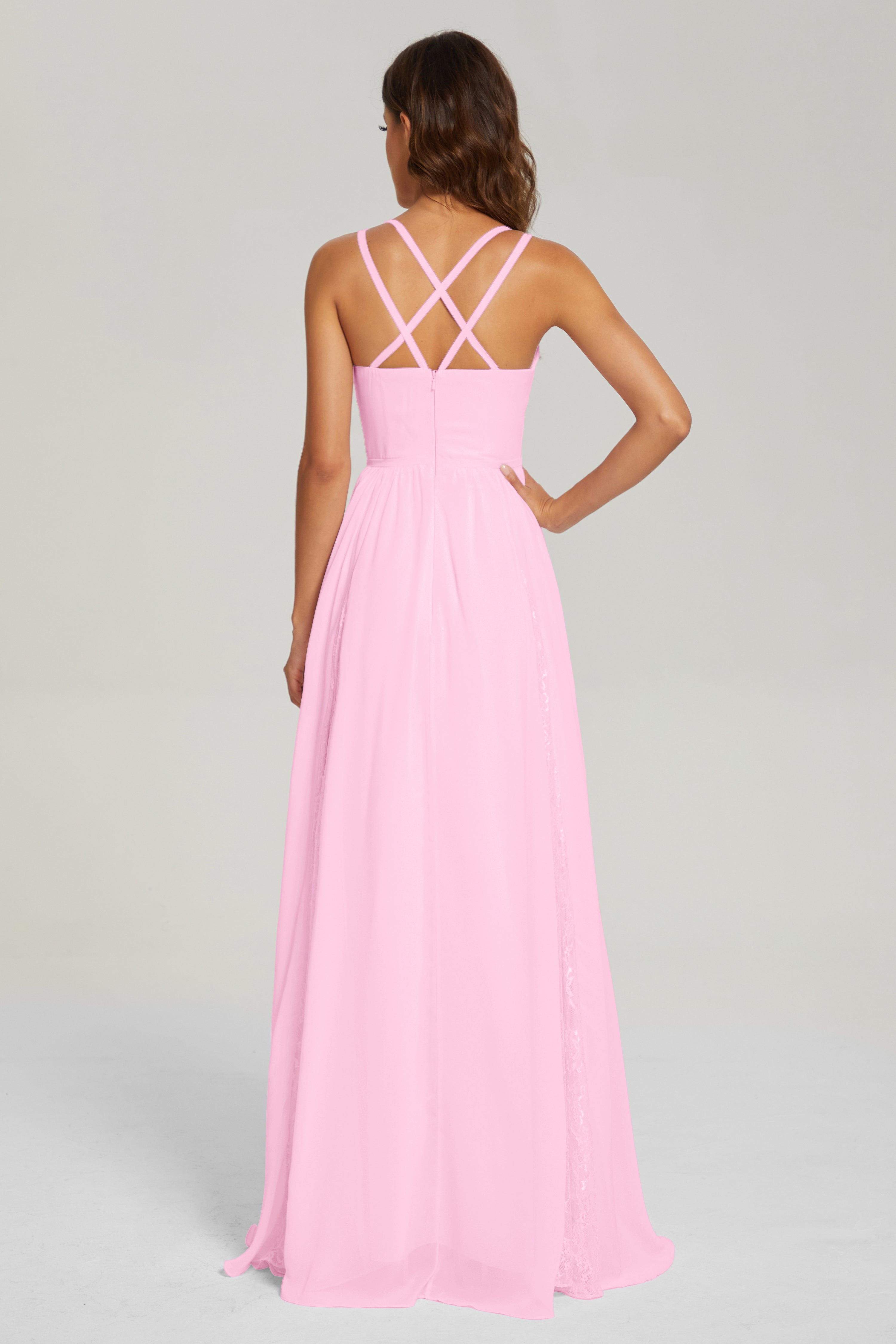 V-neck Criss Cross Long Chiffon Prom Dresses